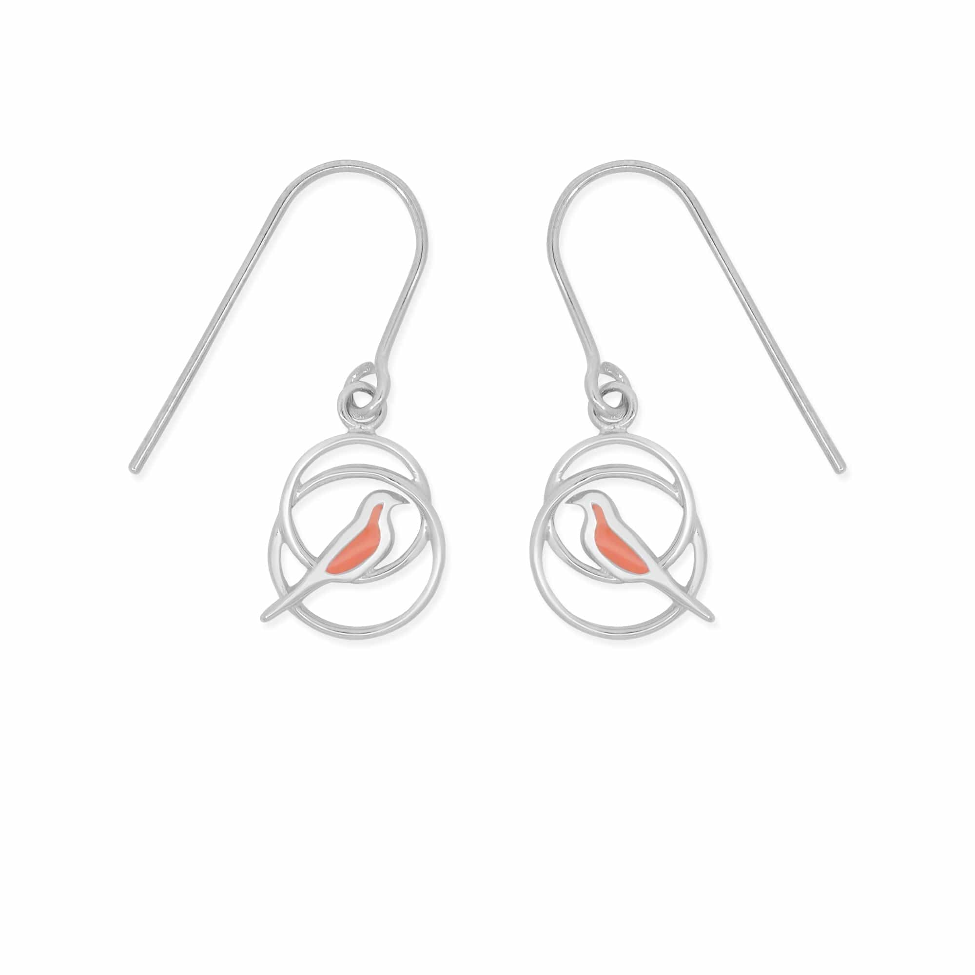 Bird Enamel Drop Circle Earrings - Image 3