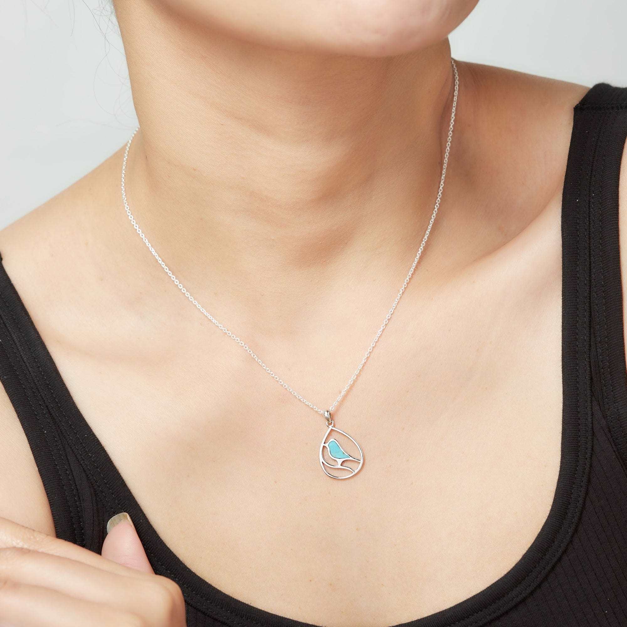 Bird Teardrop Inlay Necklace - Image 2