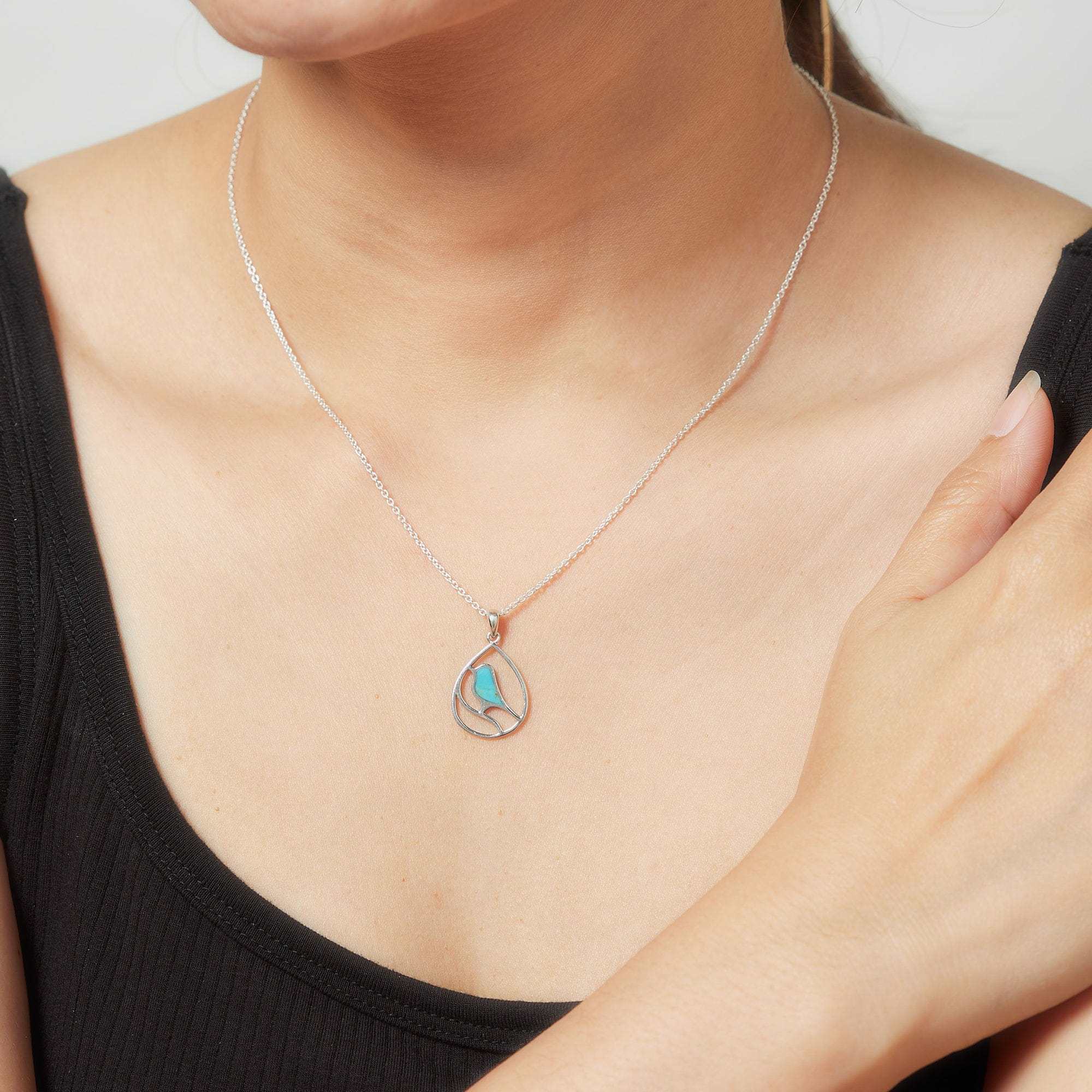 Bird Teardrop Inlay Necklace - Image 3