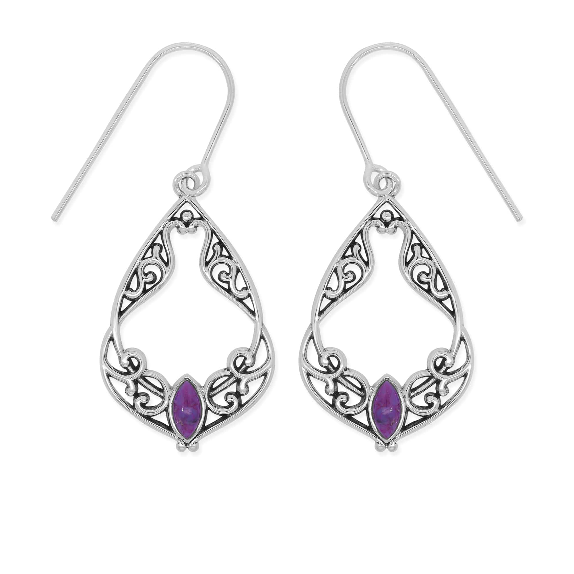 Bohemian Filigree Dangle Earrings with Marquise Stone - Image 3