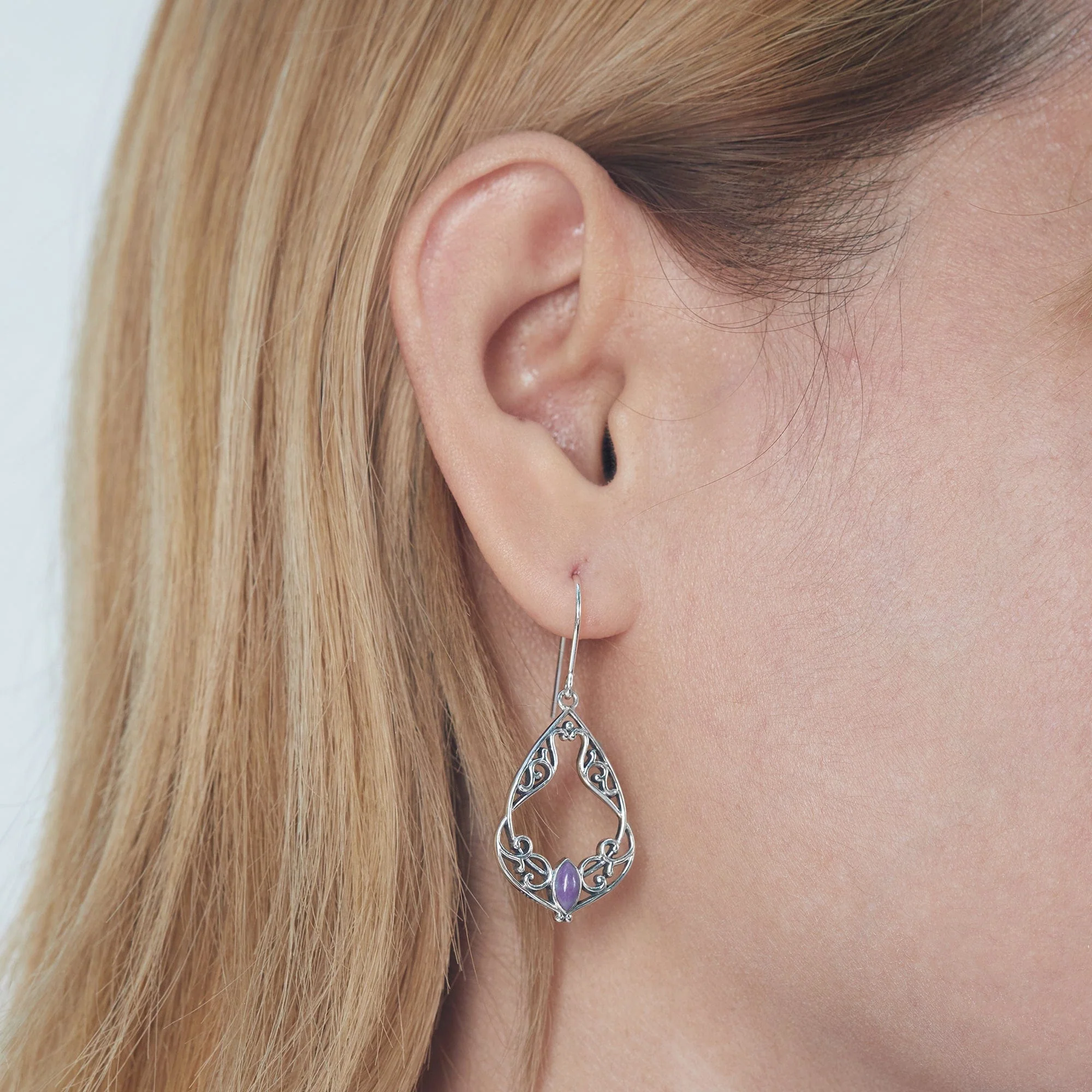 Bohemian Filigree Dangle Earrings with Marquise Stone - Image 4