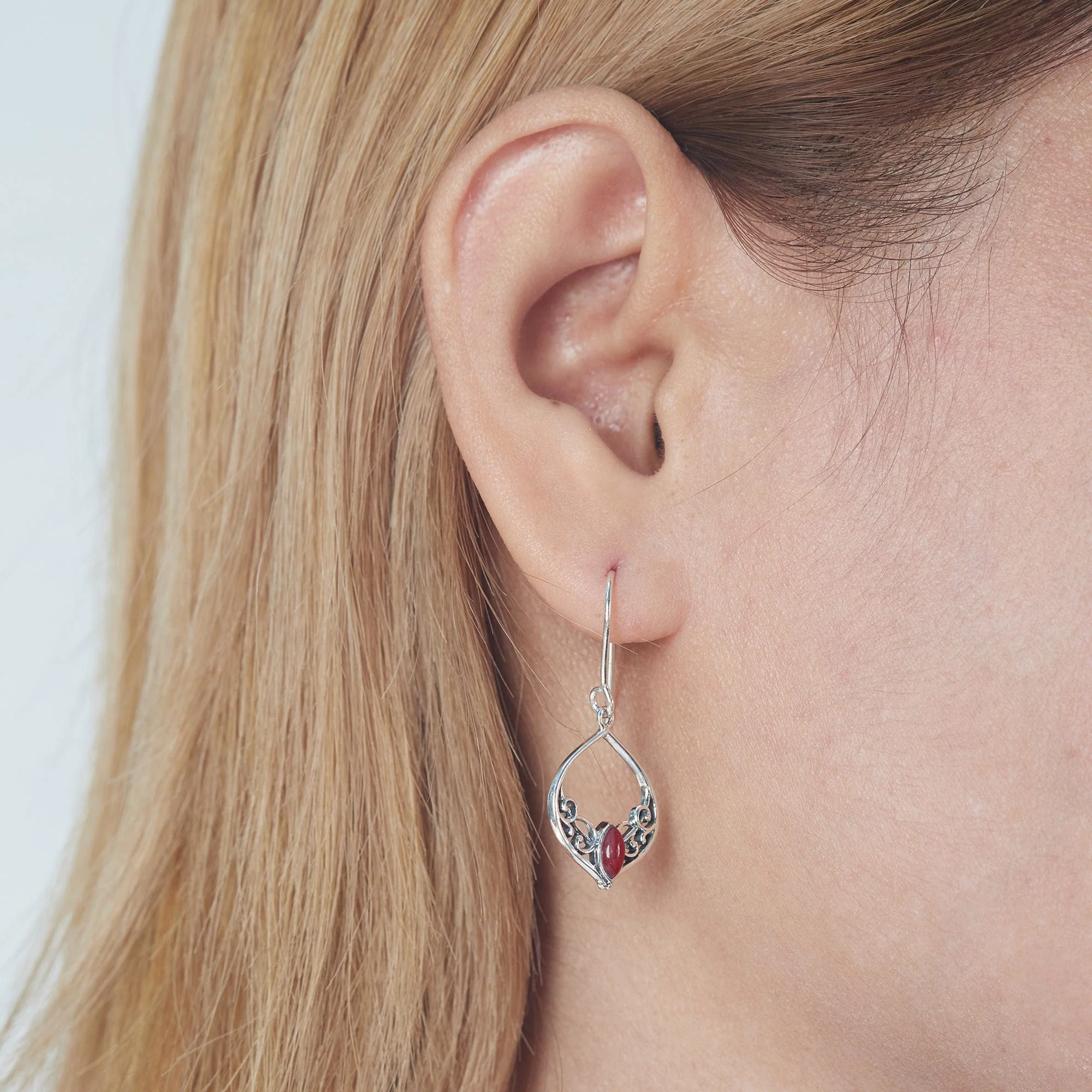 Bohemian Filigree Vine Dangle Earrings with Stone - Image 4
