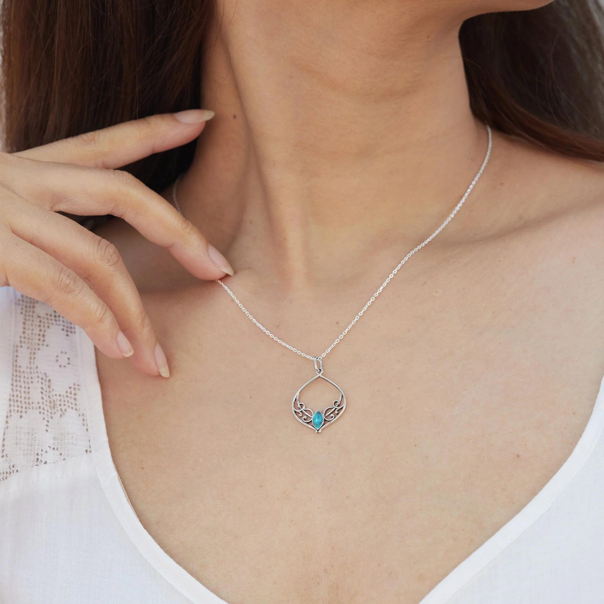 Bohemian Filigree Vine Necklace with Stone - Image 2