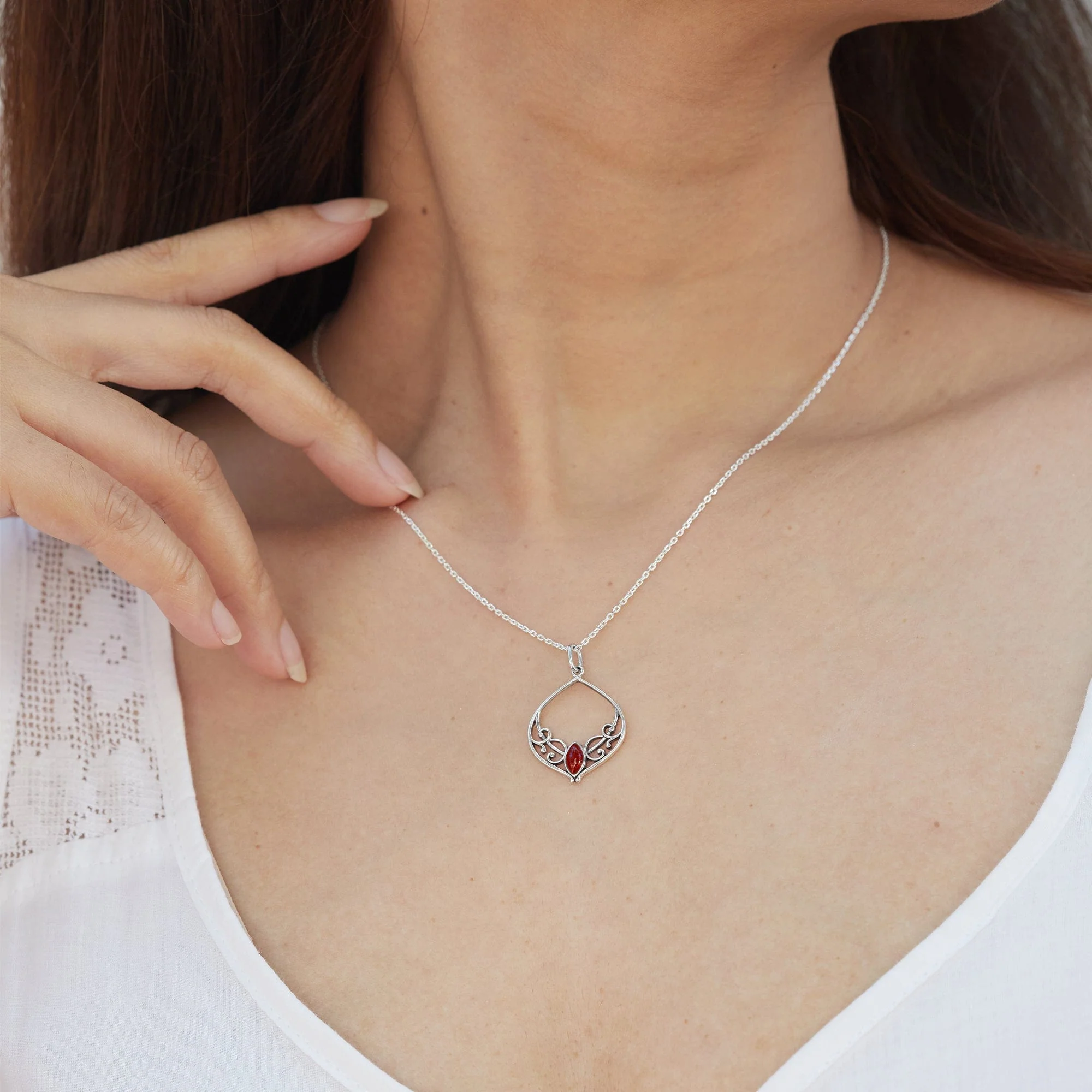Bohemian Filigree Vine Necklace with Stone - Image 4
