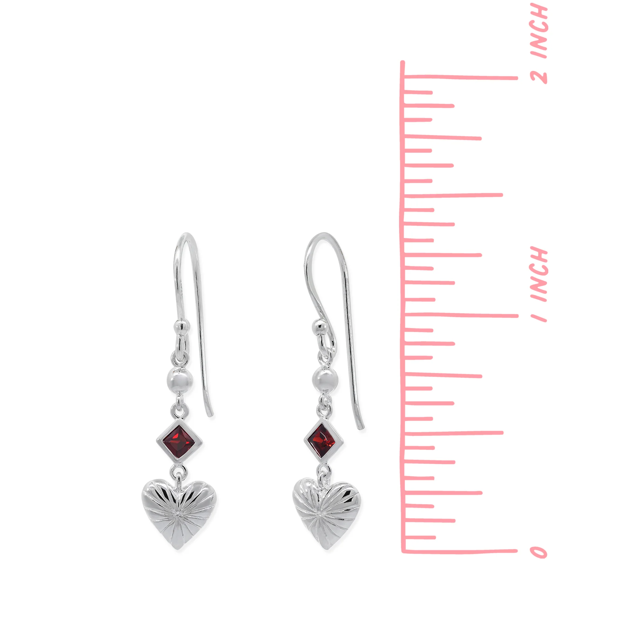 Clare Heart Dangle Earrings with CZ Garnet - Image 4