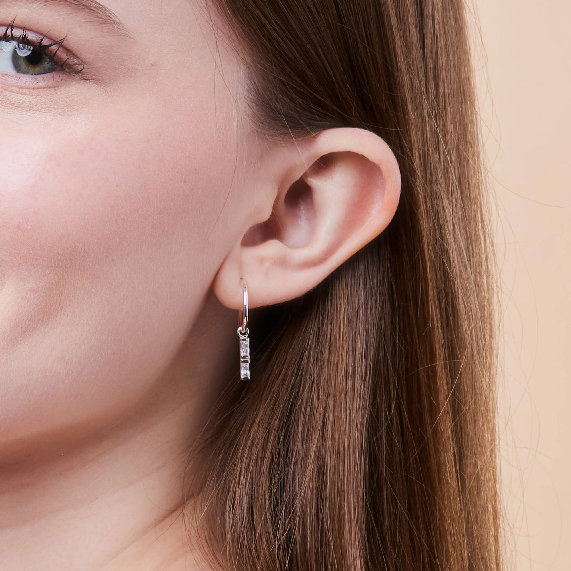 Clare Hoop Earrings with Baguette CZ Stone - Image 2