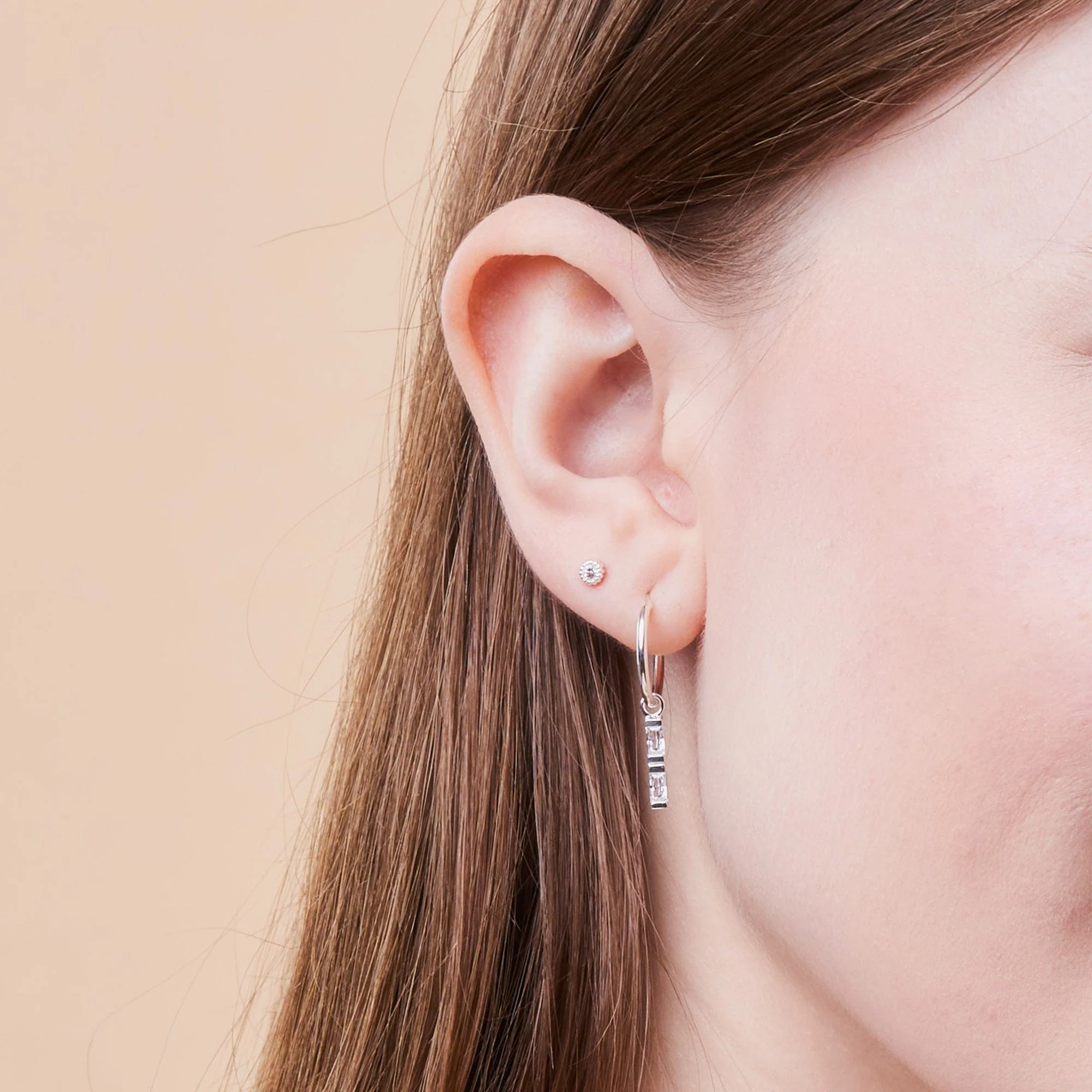 Clare Hoop Earrings with Baguette CZ Stone - Image 3