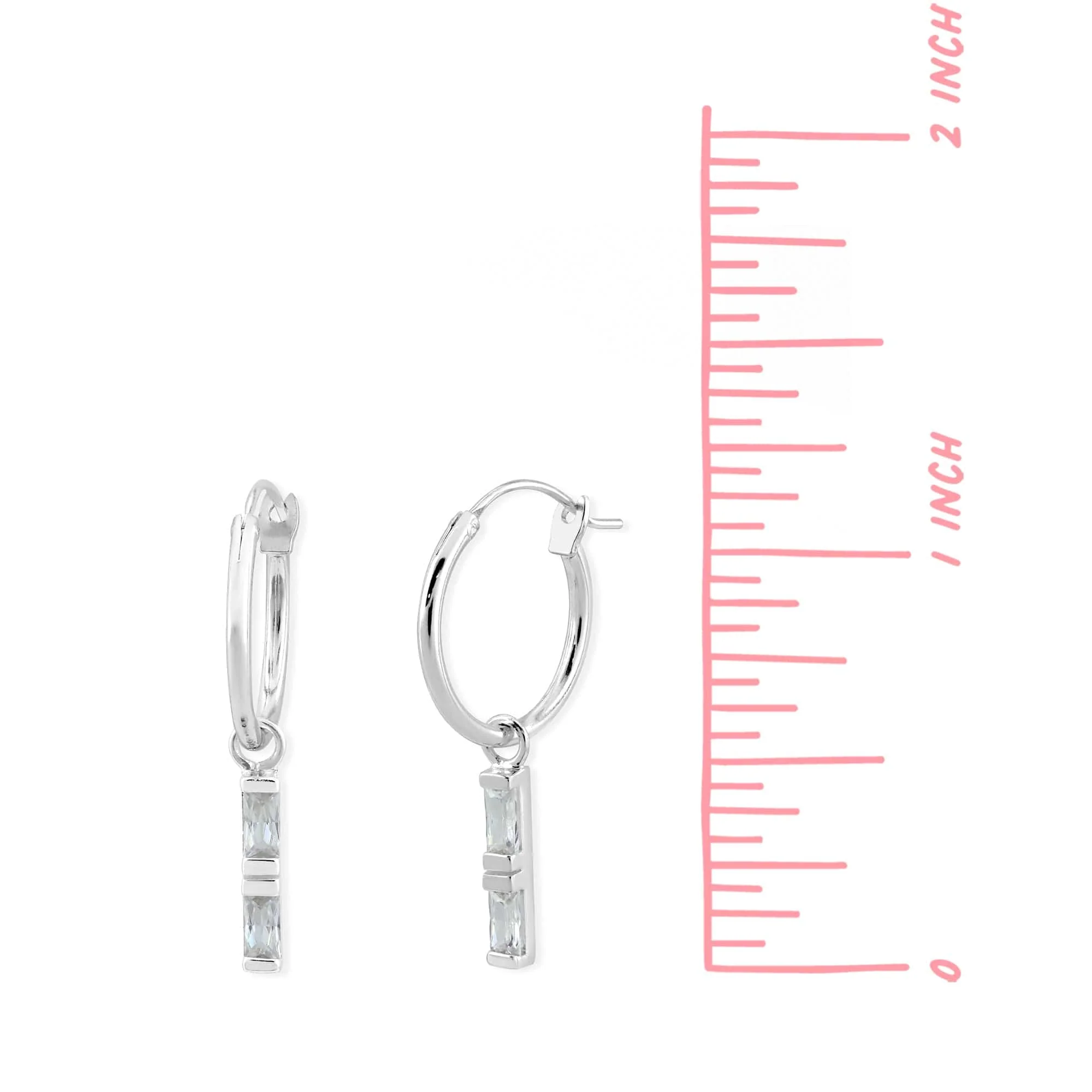 Clare Hoop Earrings with Baguette CZ Stone - Image 5