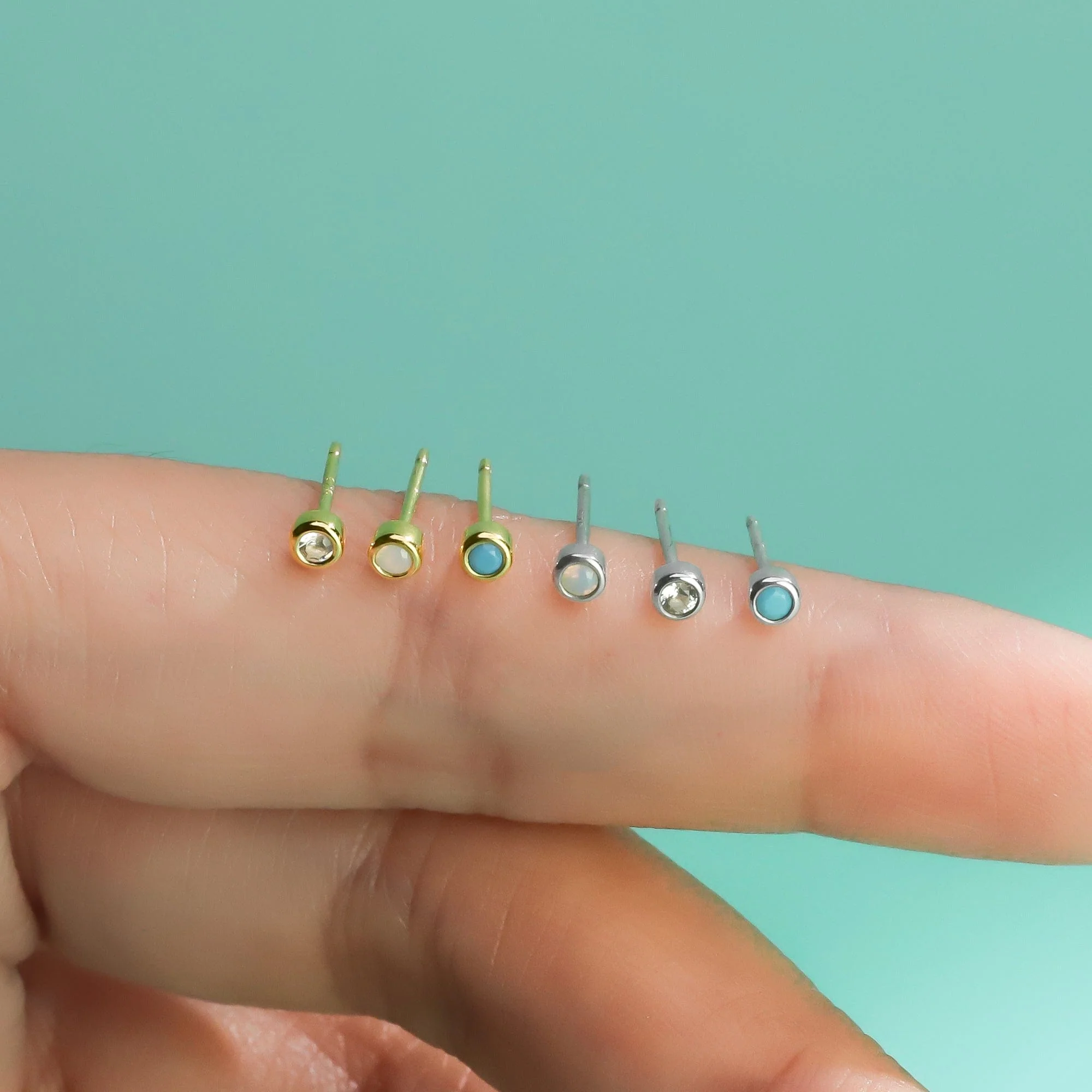 Clare Mini Dot Studs with Stone - Image 6