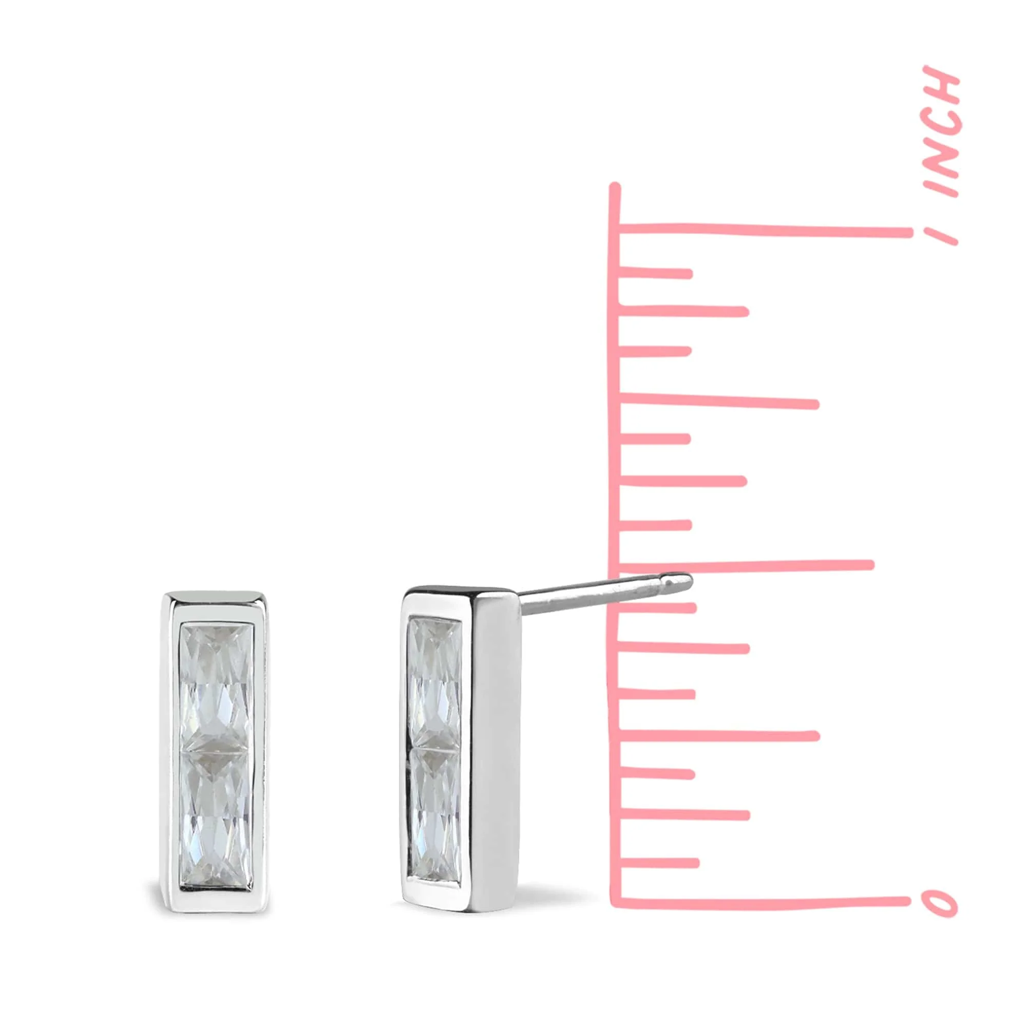 Clare Rectangular Baguette Bar CZ Studs - Image 3