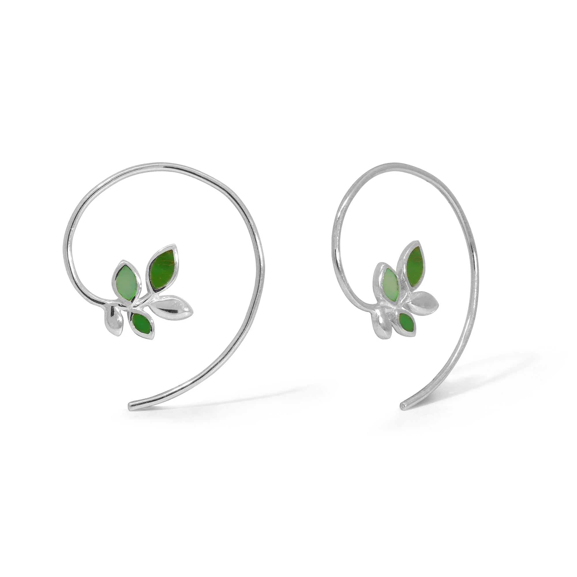 Green Colored Stone Leaf Pull Through Hoops