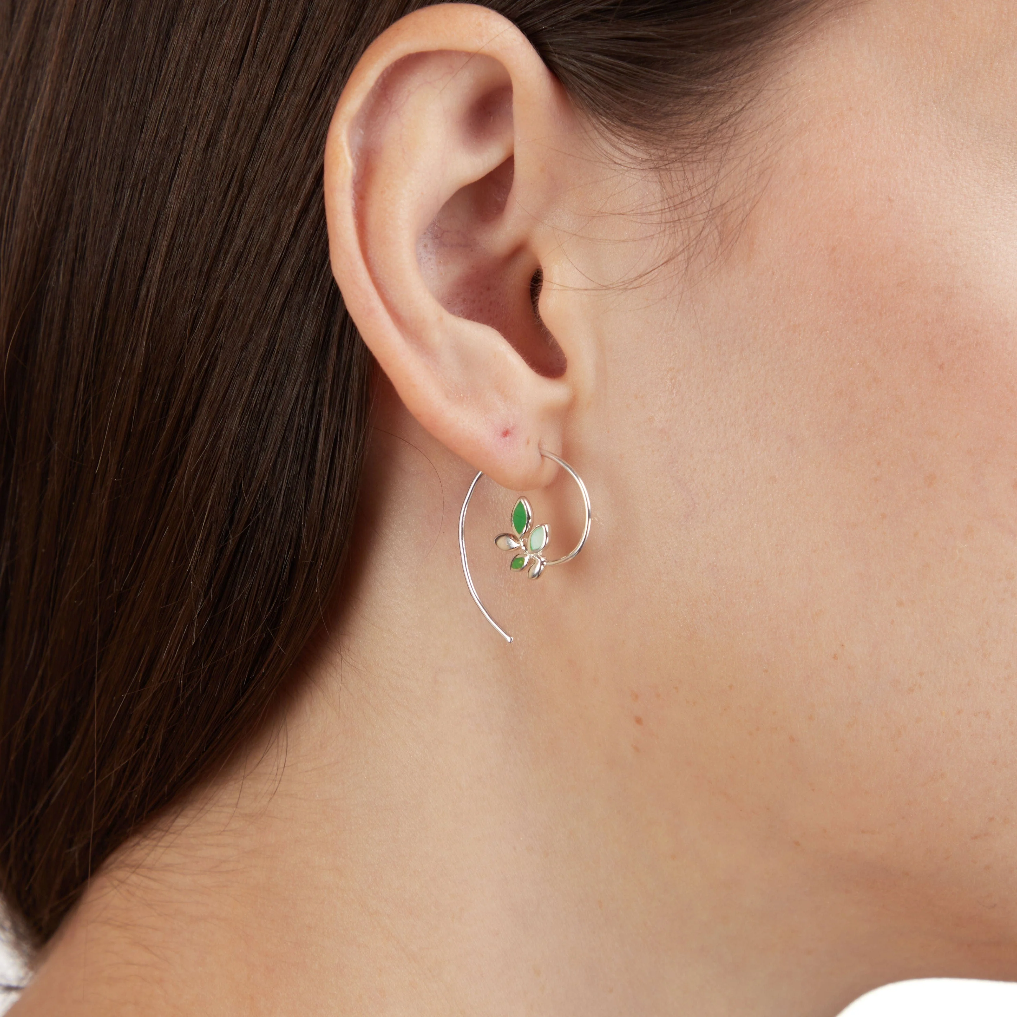 Green Colored Stone Leaf Pull Through Hoops - Image 2