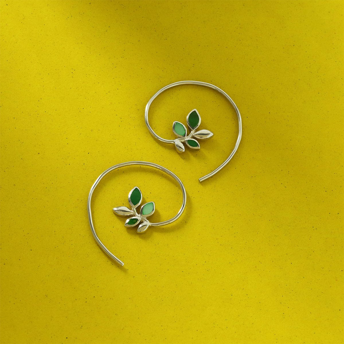 Green Colored Stone Leaf Pull Through Hoops - Image 4