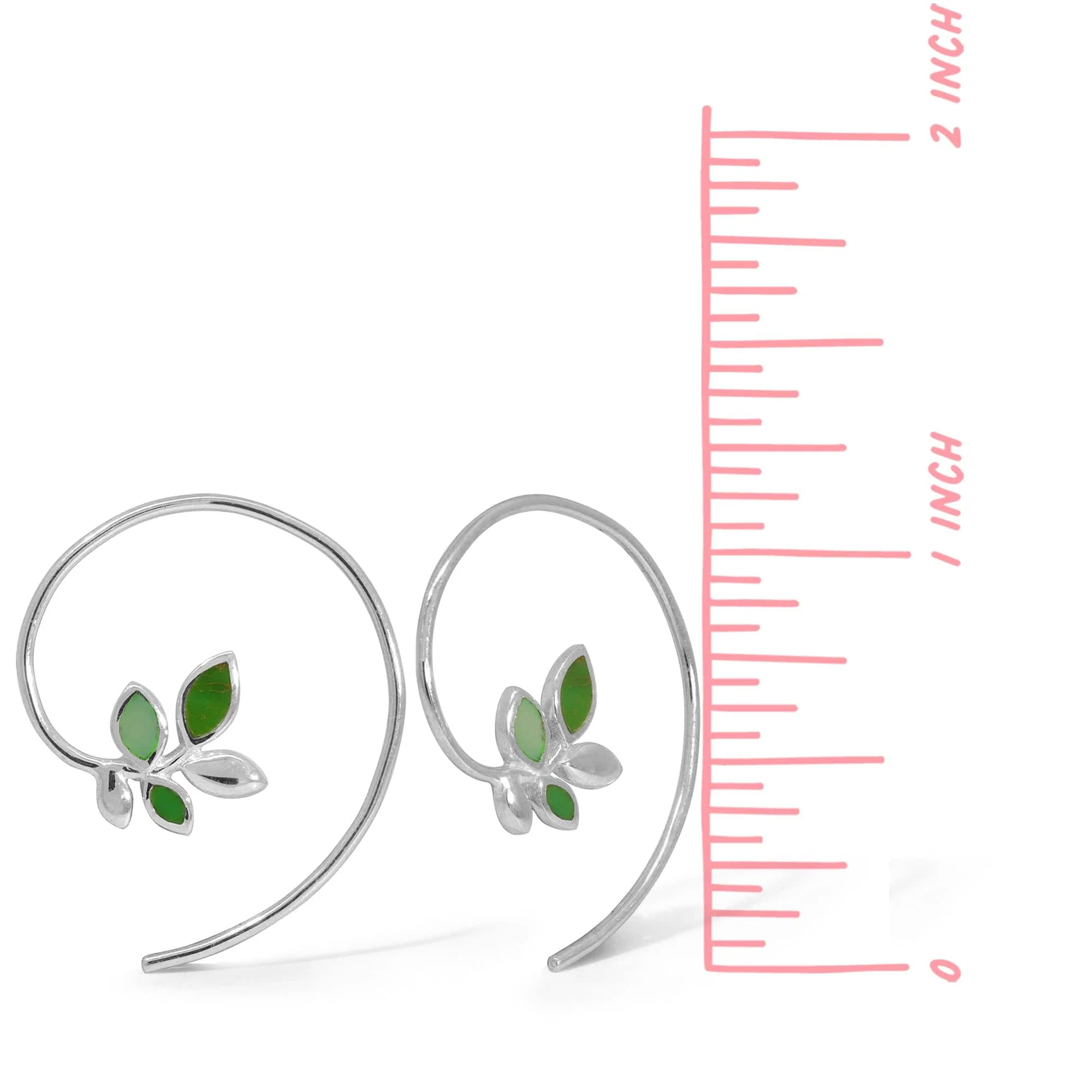 Green Colored Stone Leaf Pull Through Hoops - Image 5