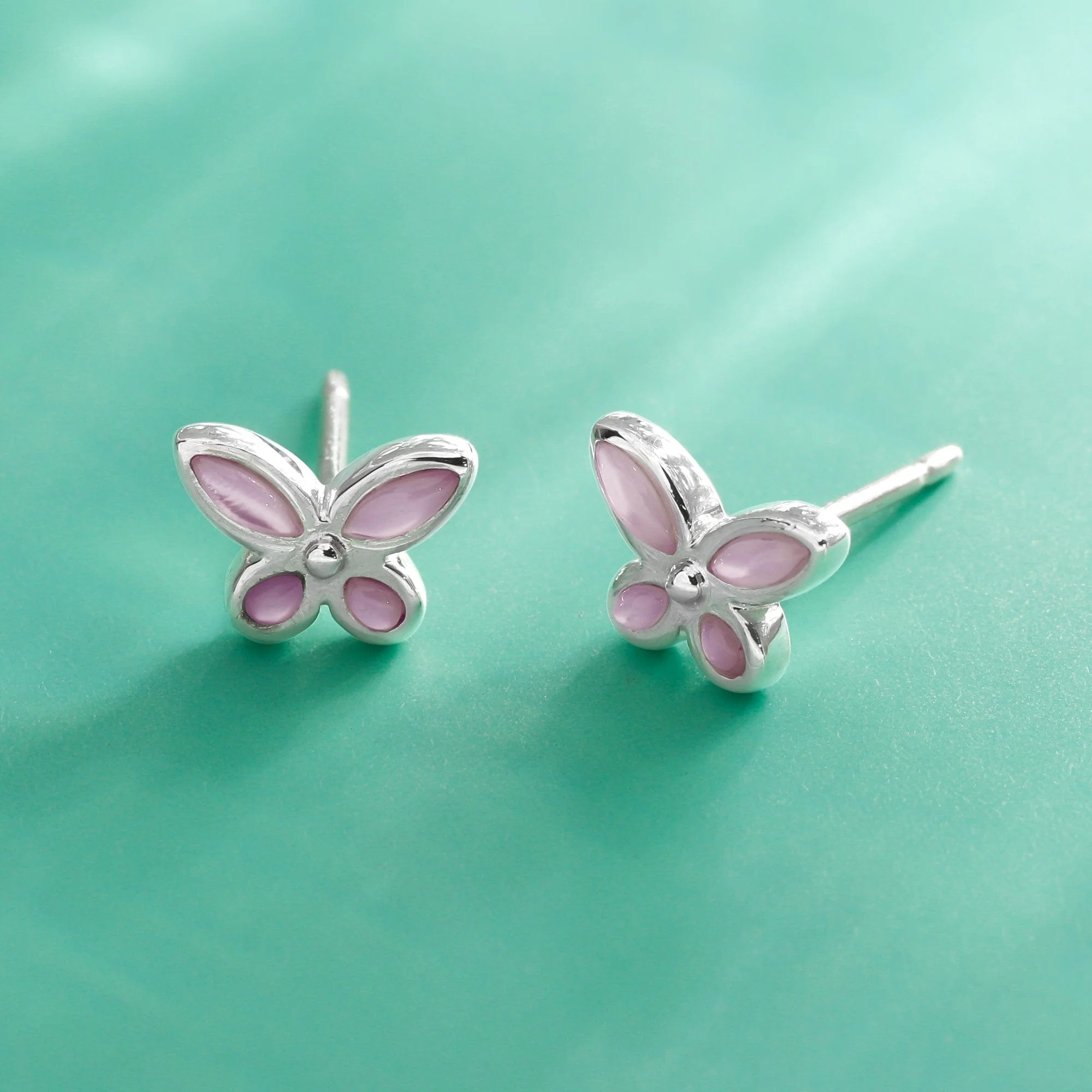 Dainty Pink Shell Butterfly Studs - Image 3
