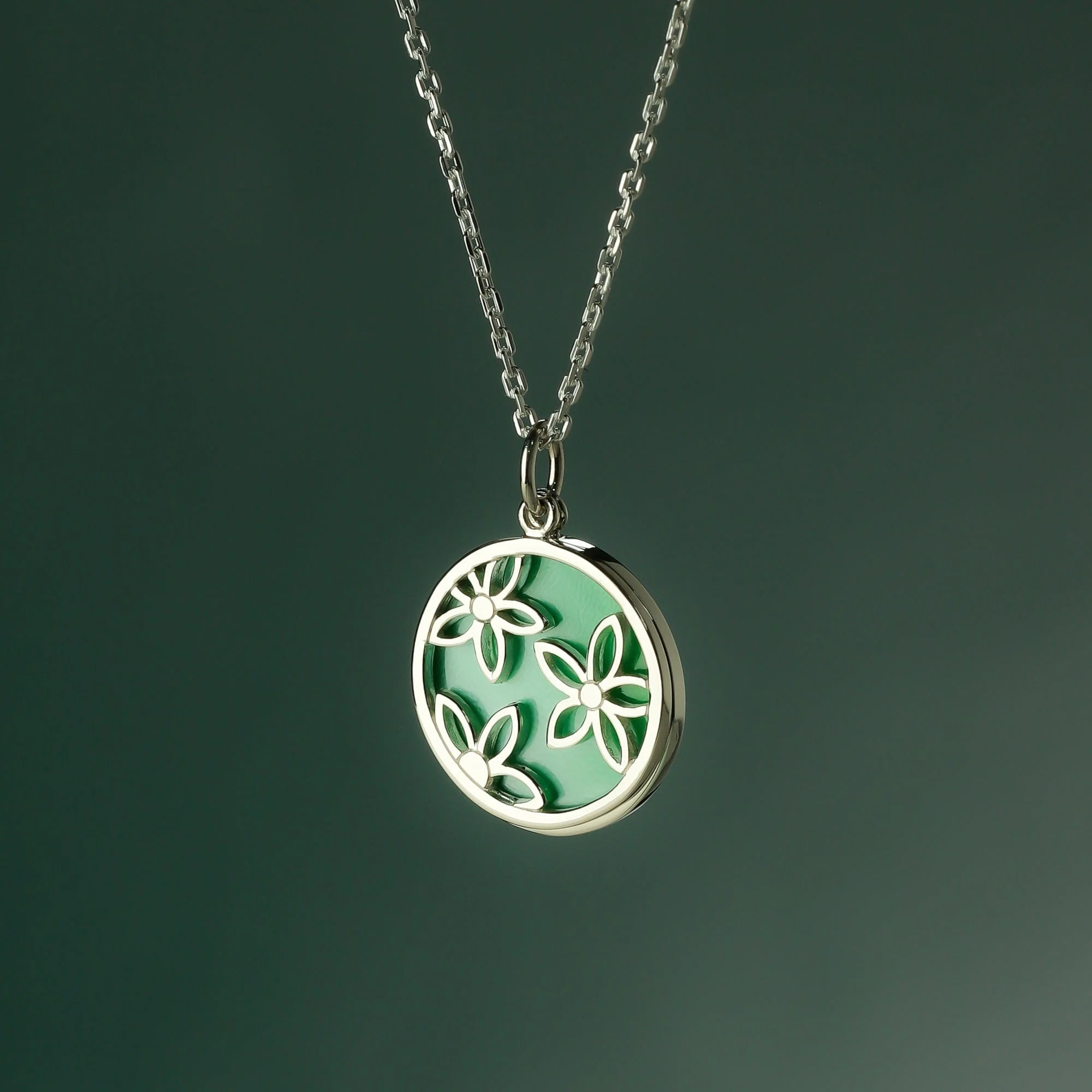 Daisy Flower Pendant with Sliding Green Mother of Pearl Stone Pendant Necklace - Image 4