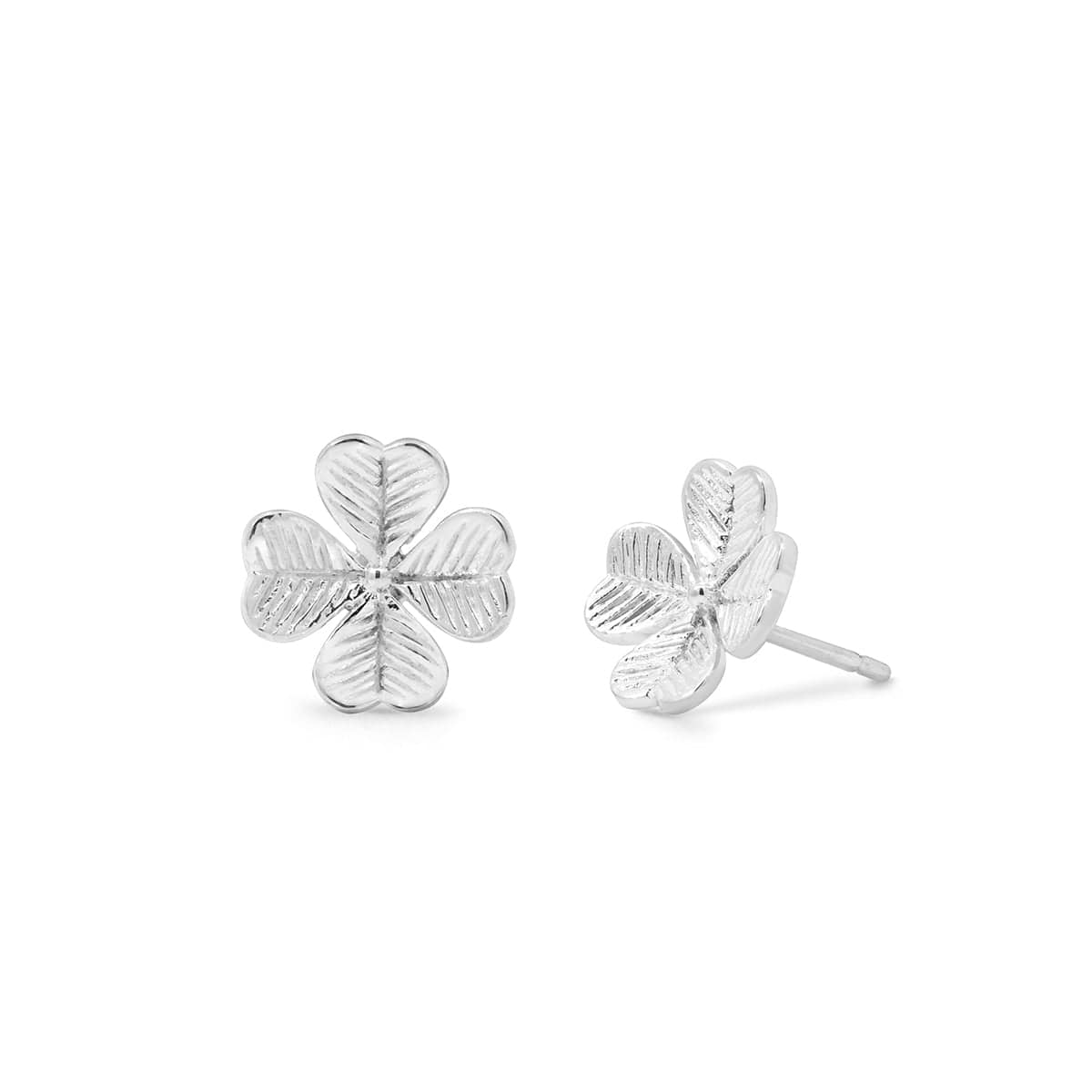 Detailed Petal Four Leaf Clover Stud Earrings