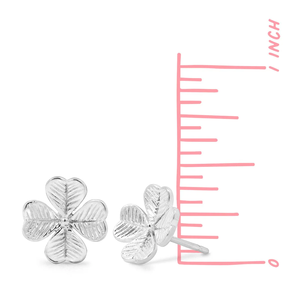 Detailed Petal Four Leaf Clover Stud Earrings - Image 3