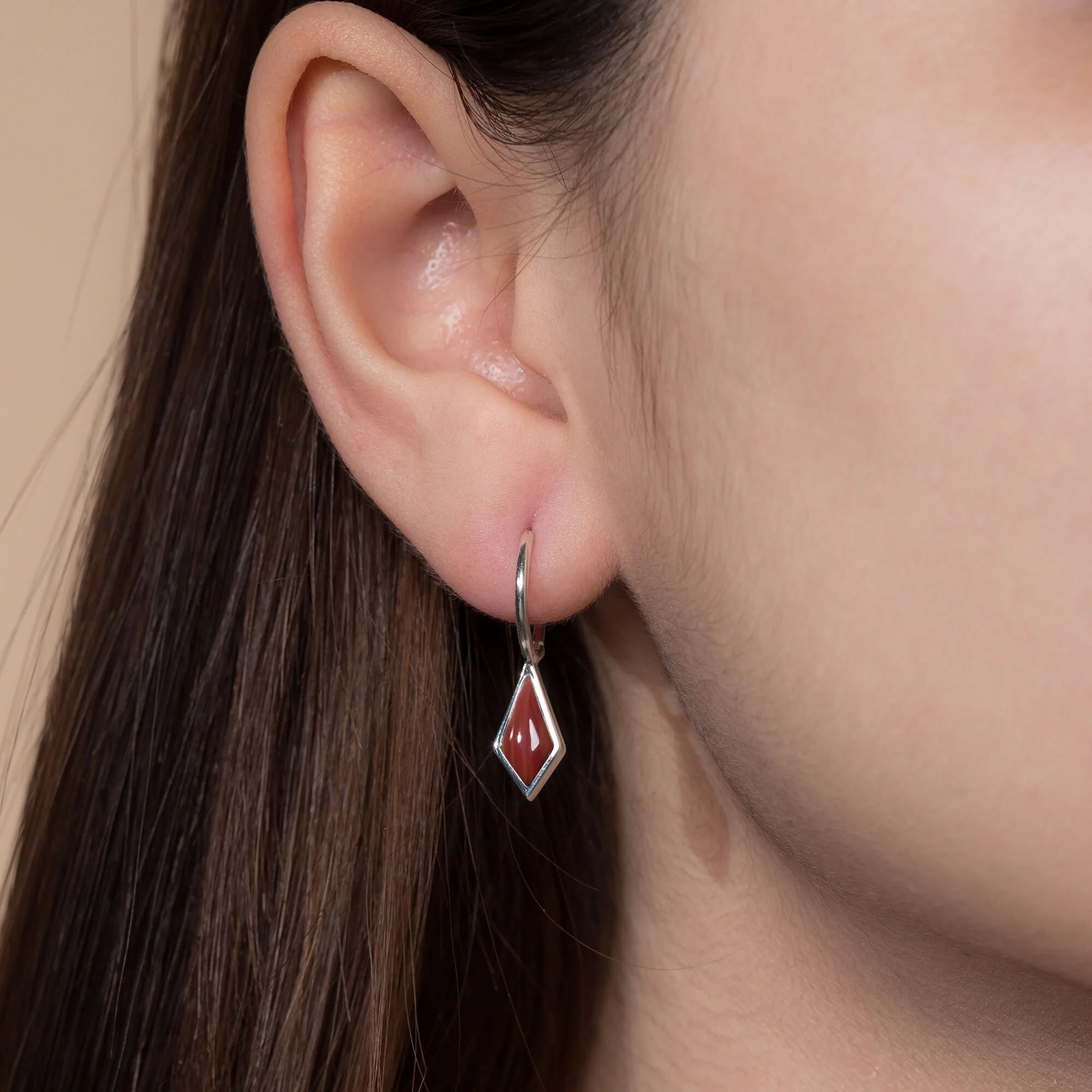 Diamond Drop Huggie Hoops with Stone - Image 5