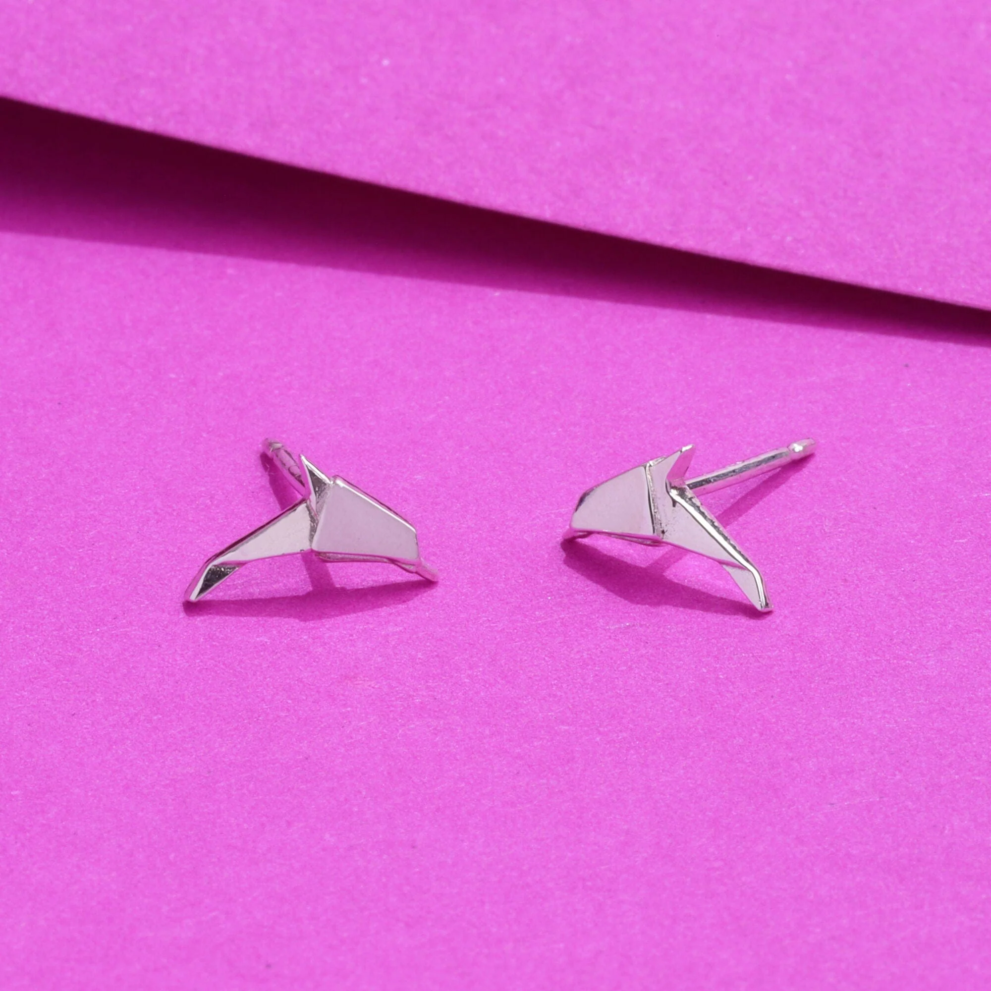 Dolphin Origami Stud Earrings - Image 3