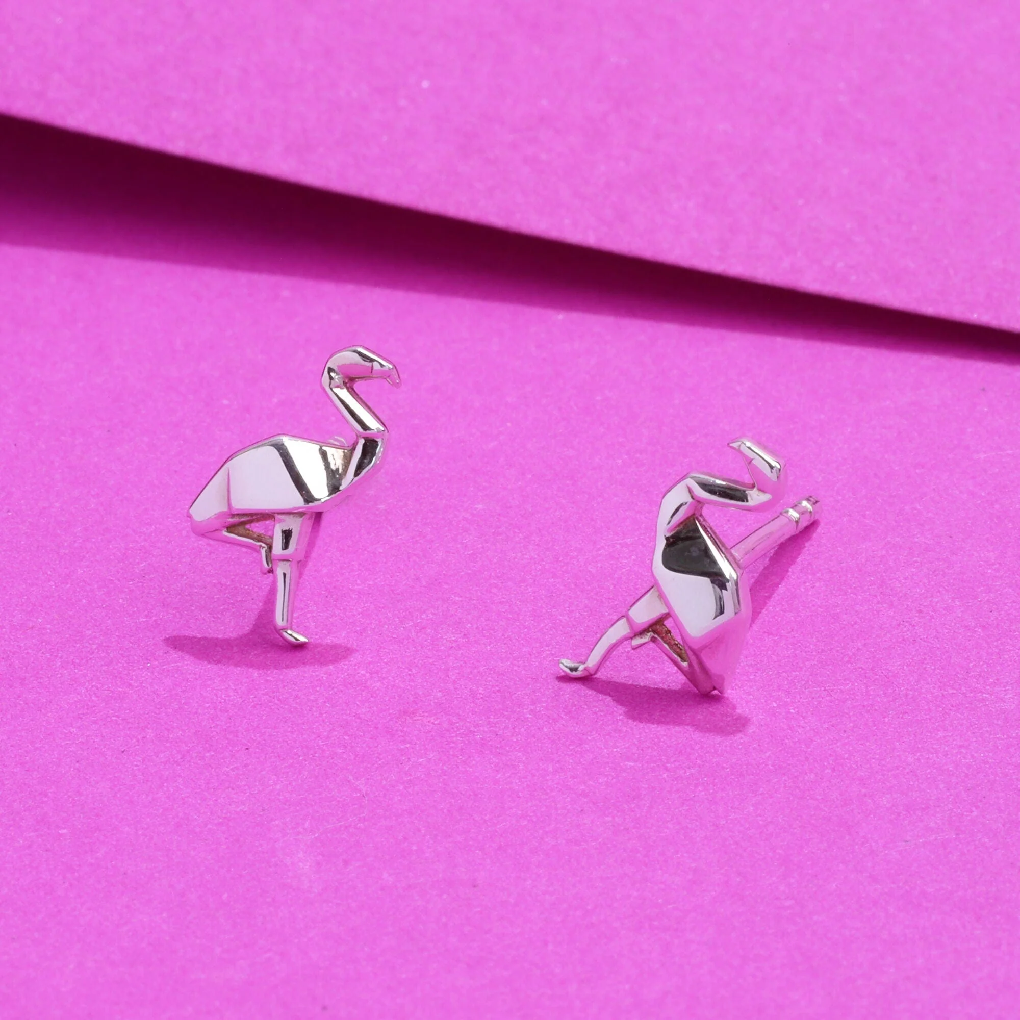 Flamingo Origami Stud Earrings - Image 3