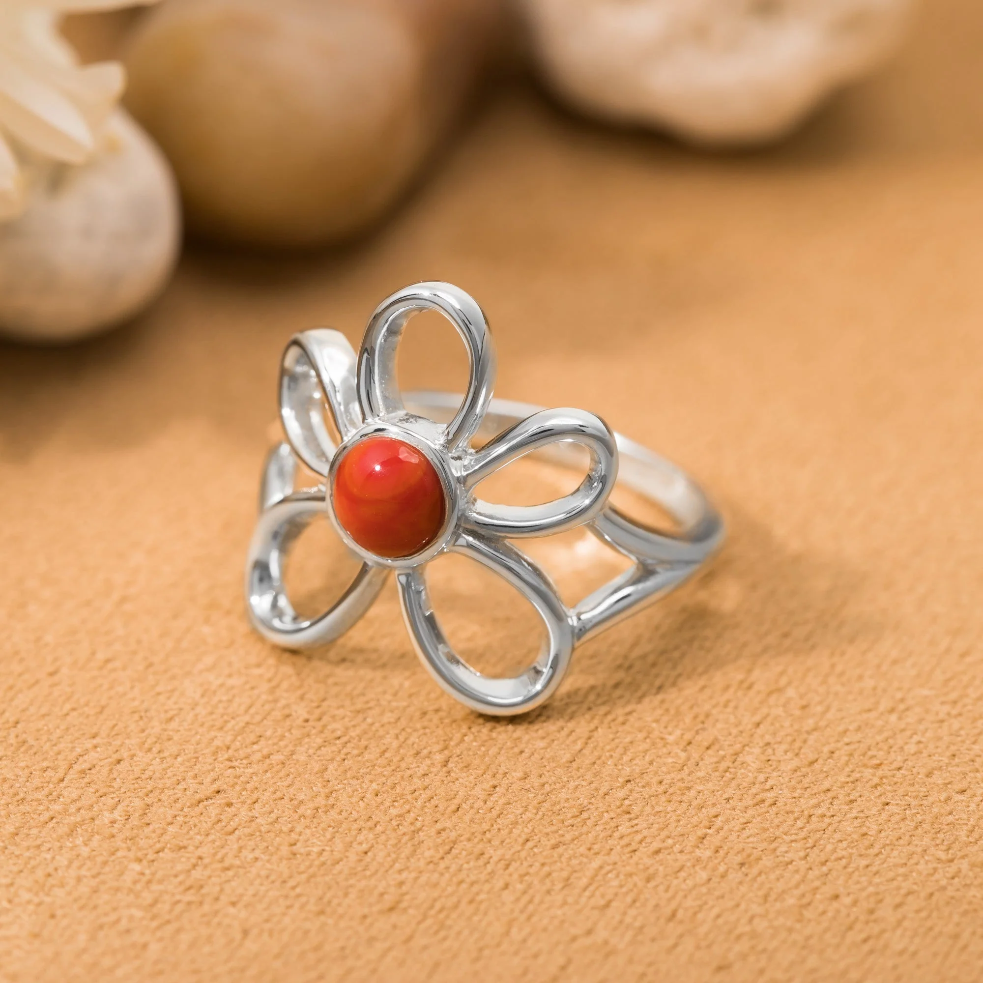 Floral Bloom Ring with Stone - Image 6