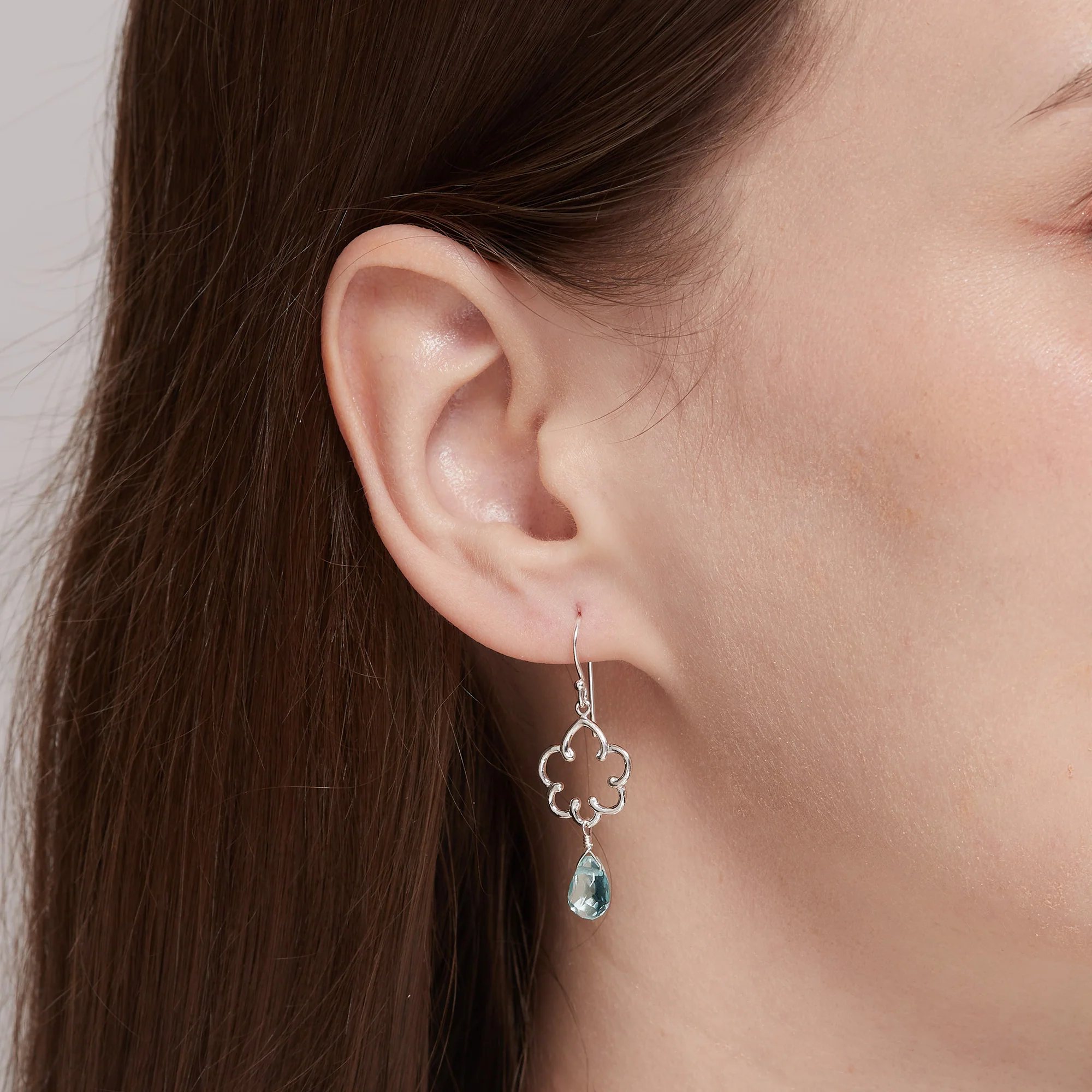 Floral Curly Dangles with Aquamarine Glass - Image 2
