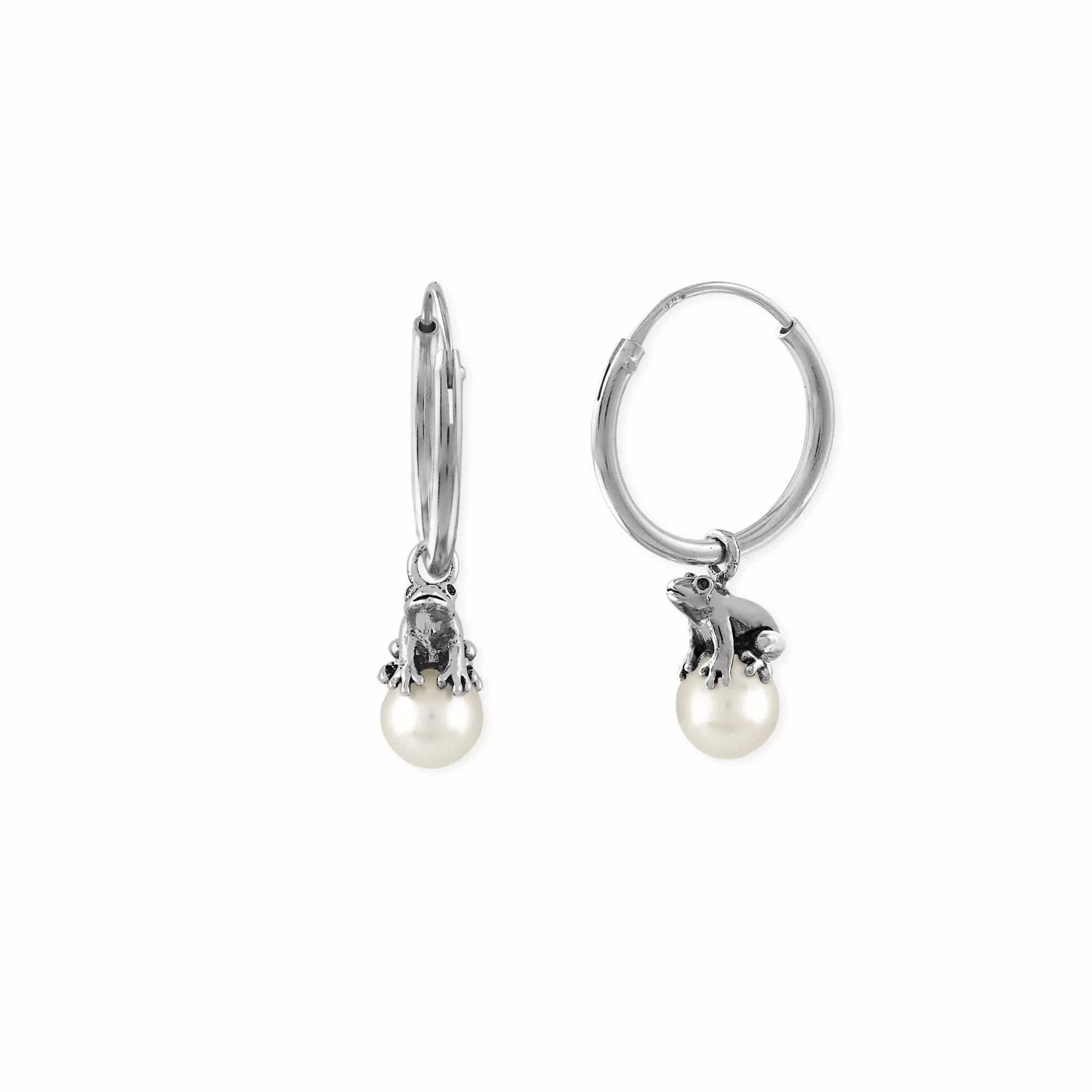 Frog on a Pearl Hoops