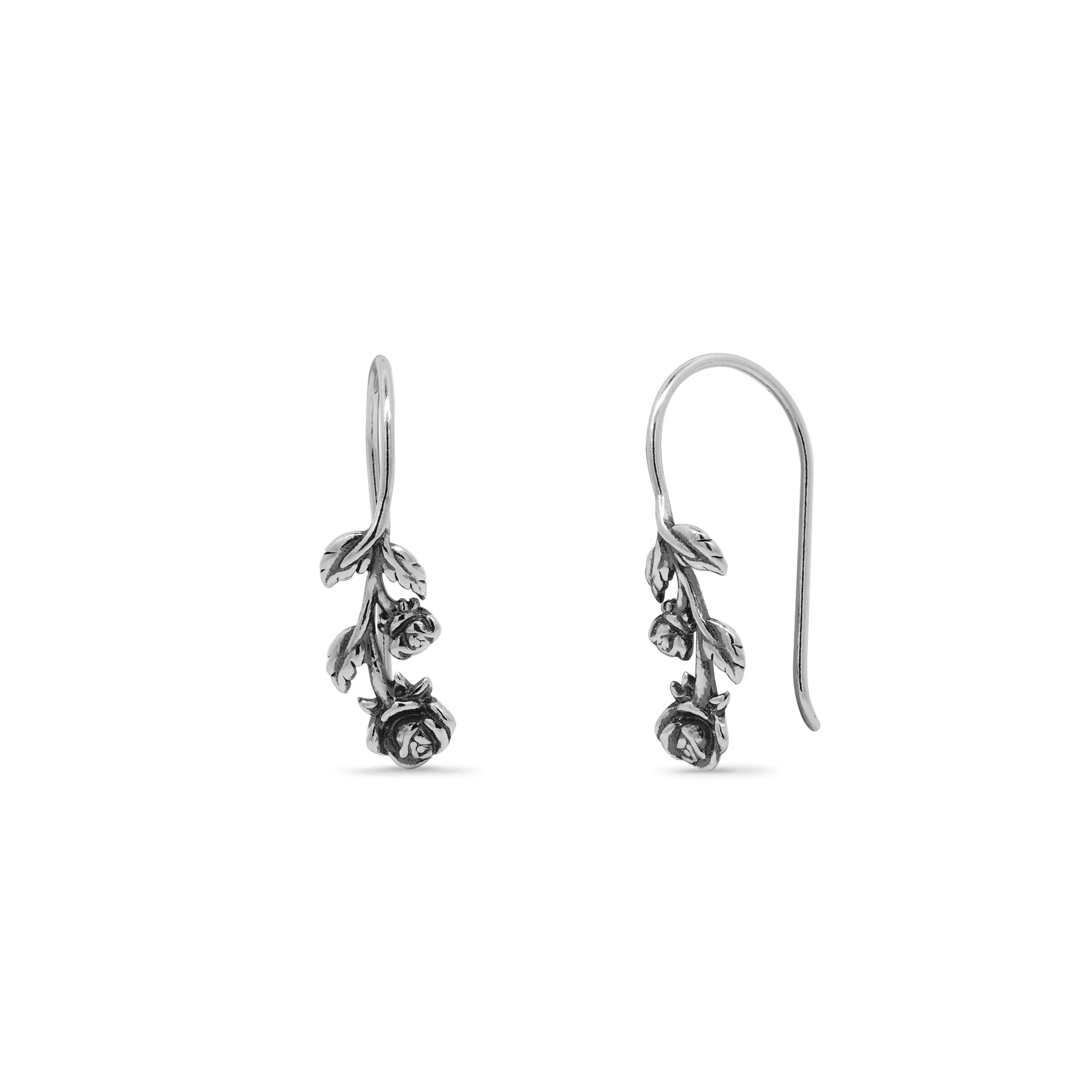 Full Stem Rose Drop Earrings