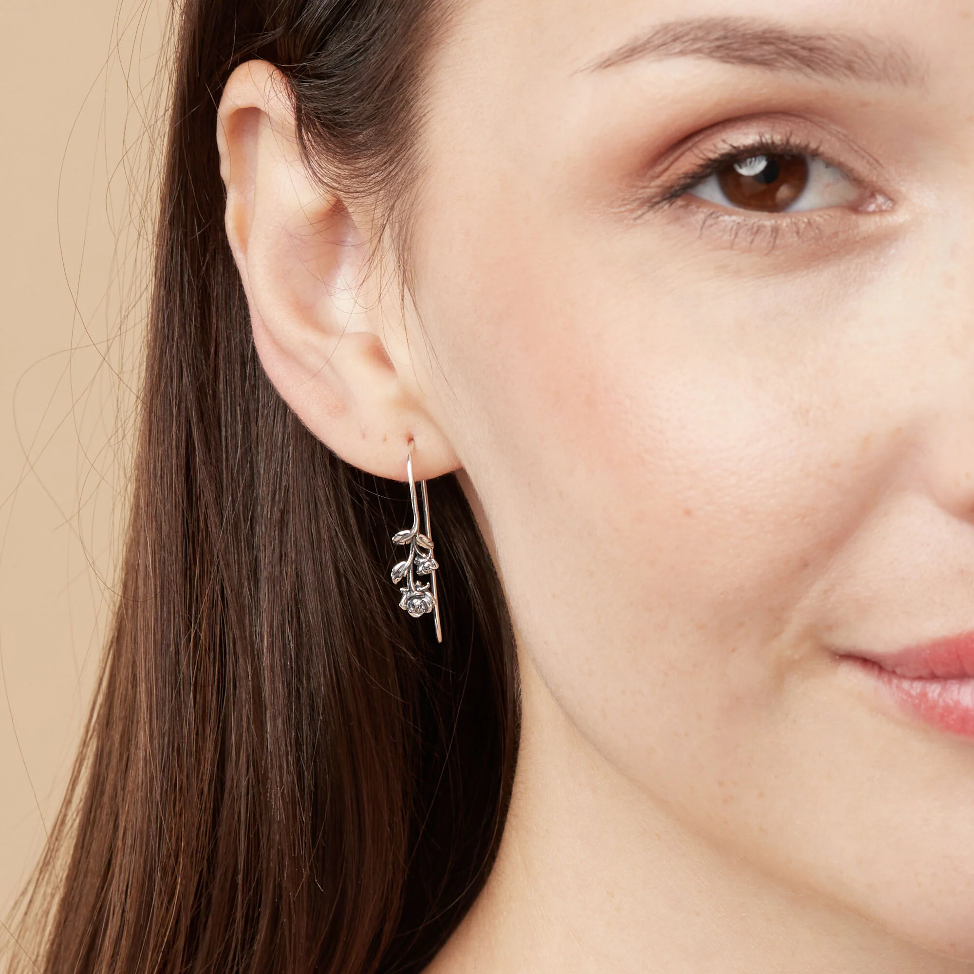 Full Stem Rose Drop Earrings - Image 2