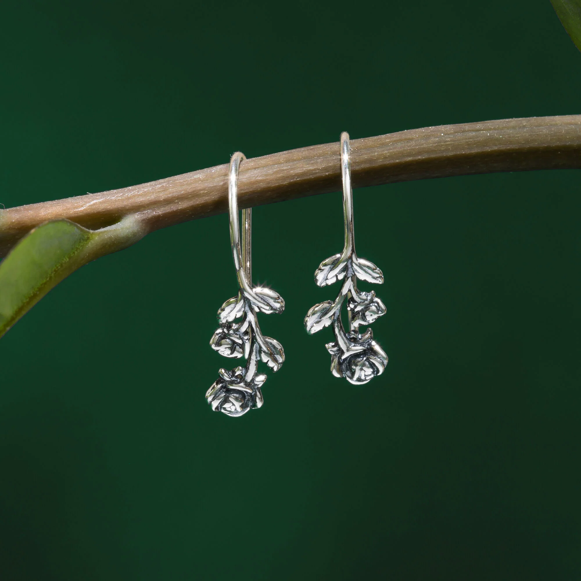 Full Stem Rose Drop Earrings - Image 4