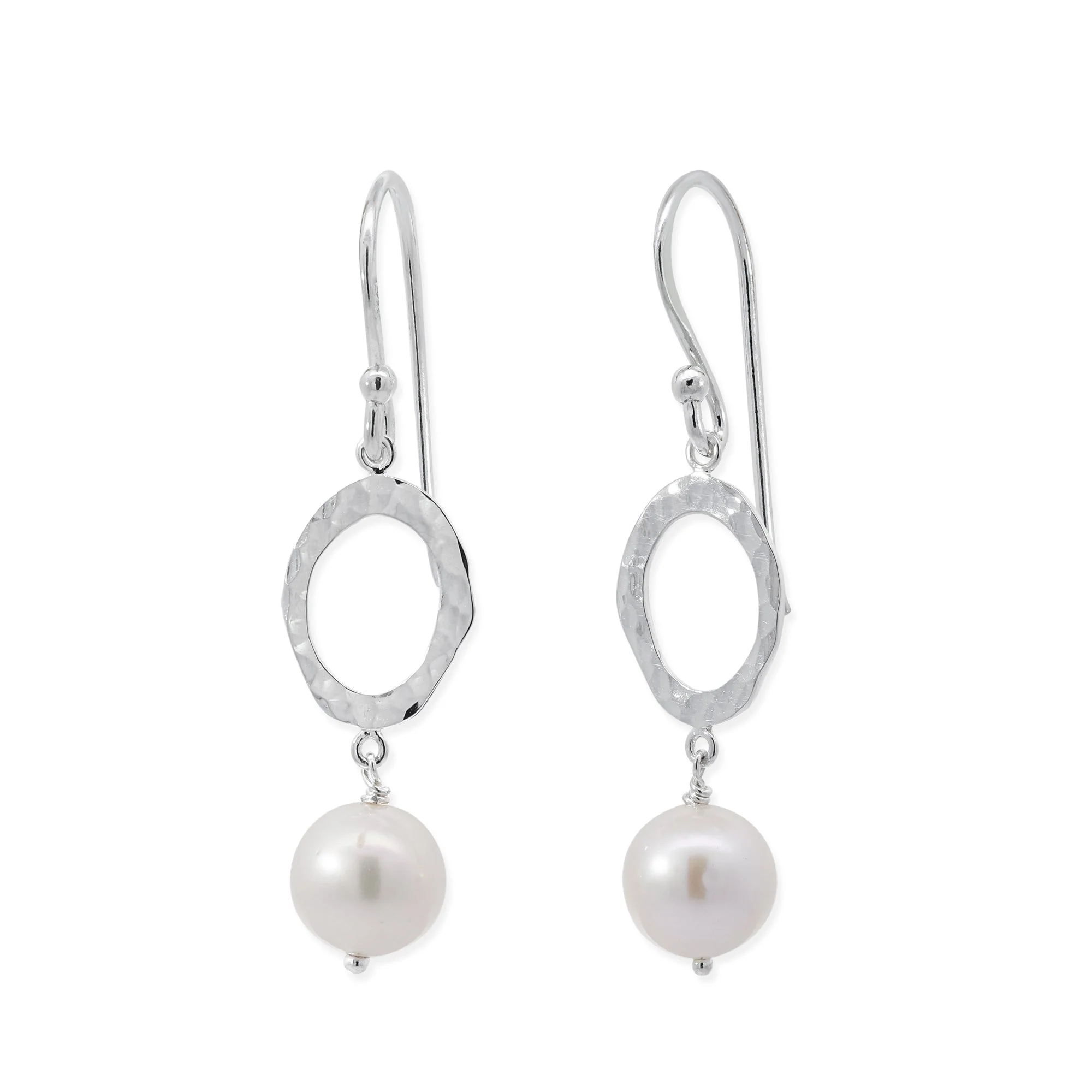 Hammered Oval Dangles with Pearl