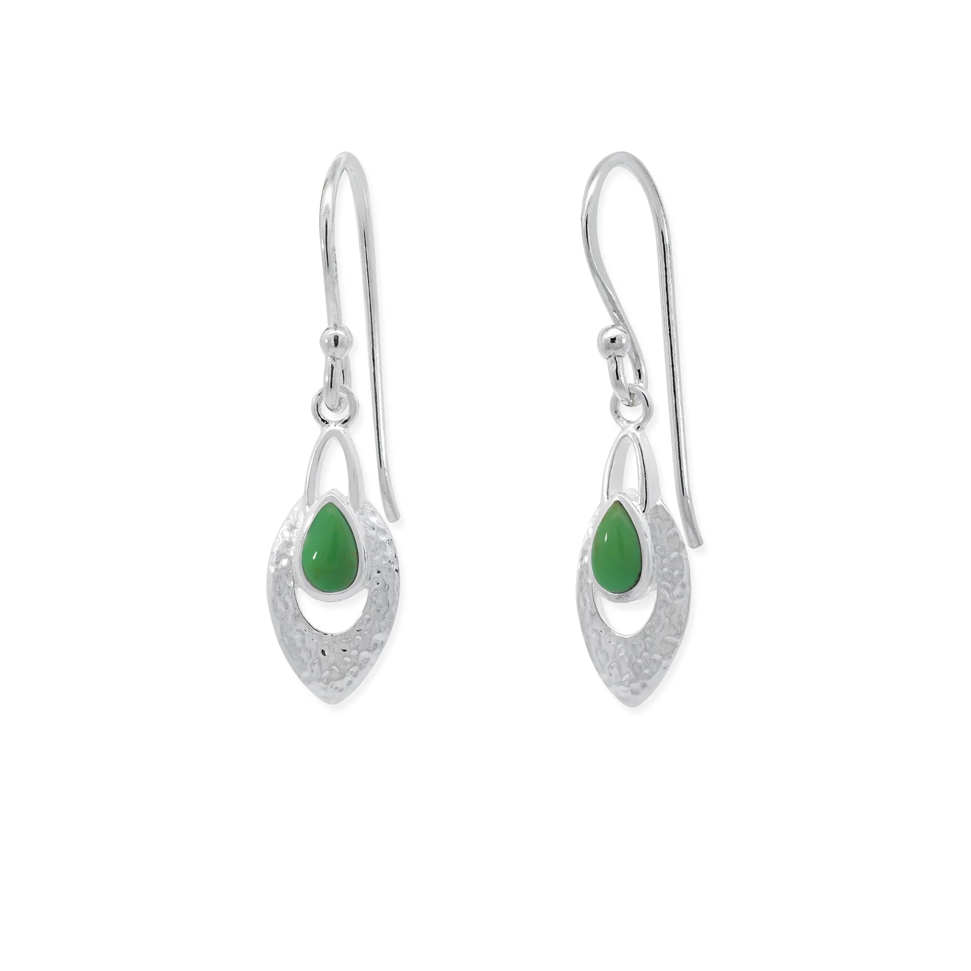 Hammered Teardrop Dangles with Stone