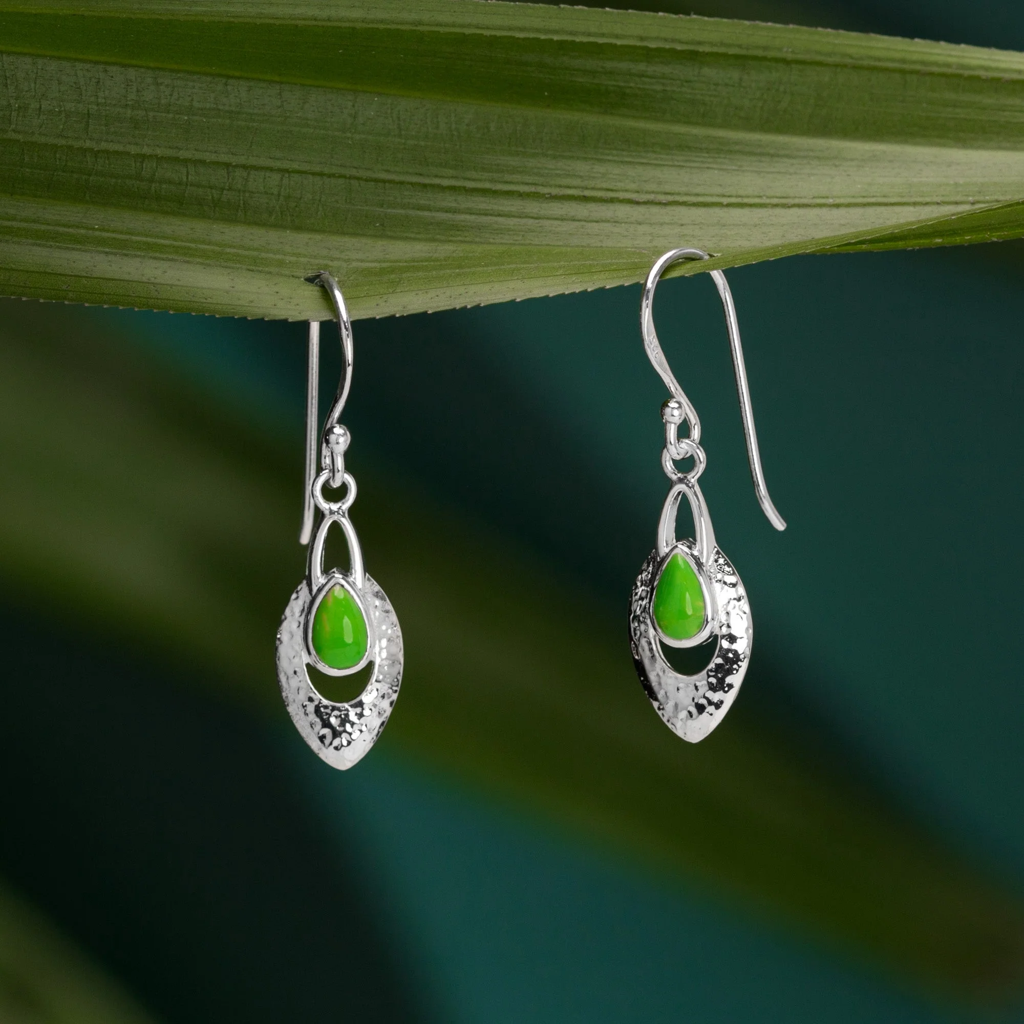 Hammered Teardrop Dangles with Stone - Image 4