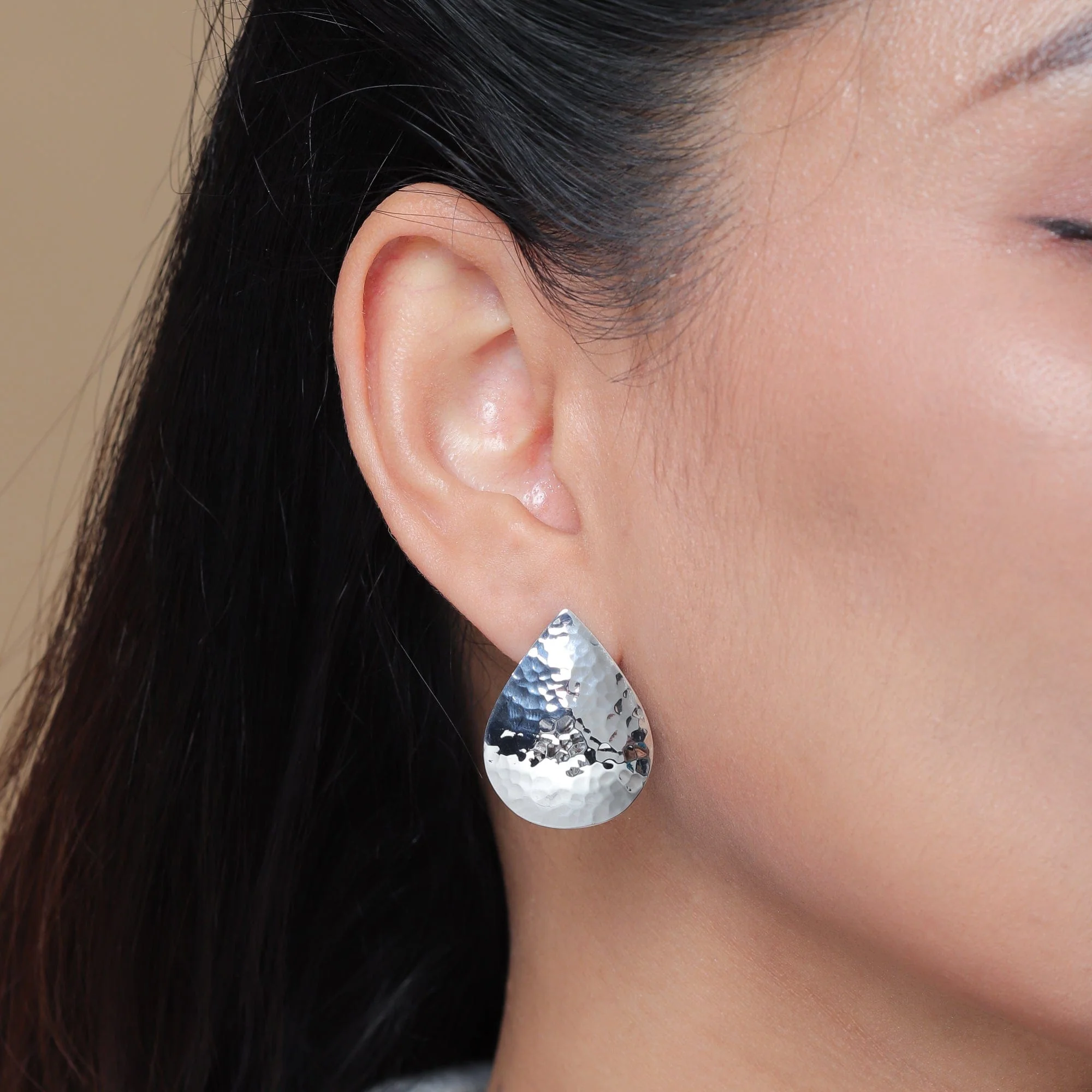 Hammered Teardrop Earrings - Image 2