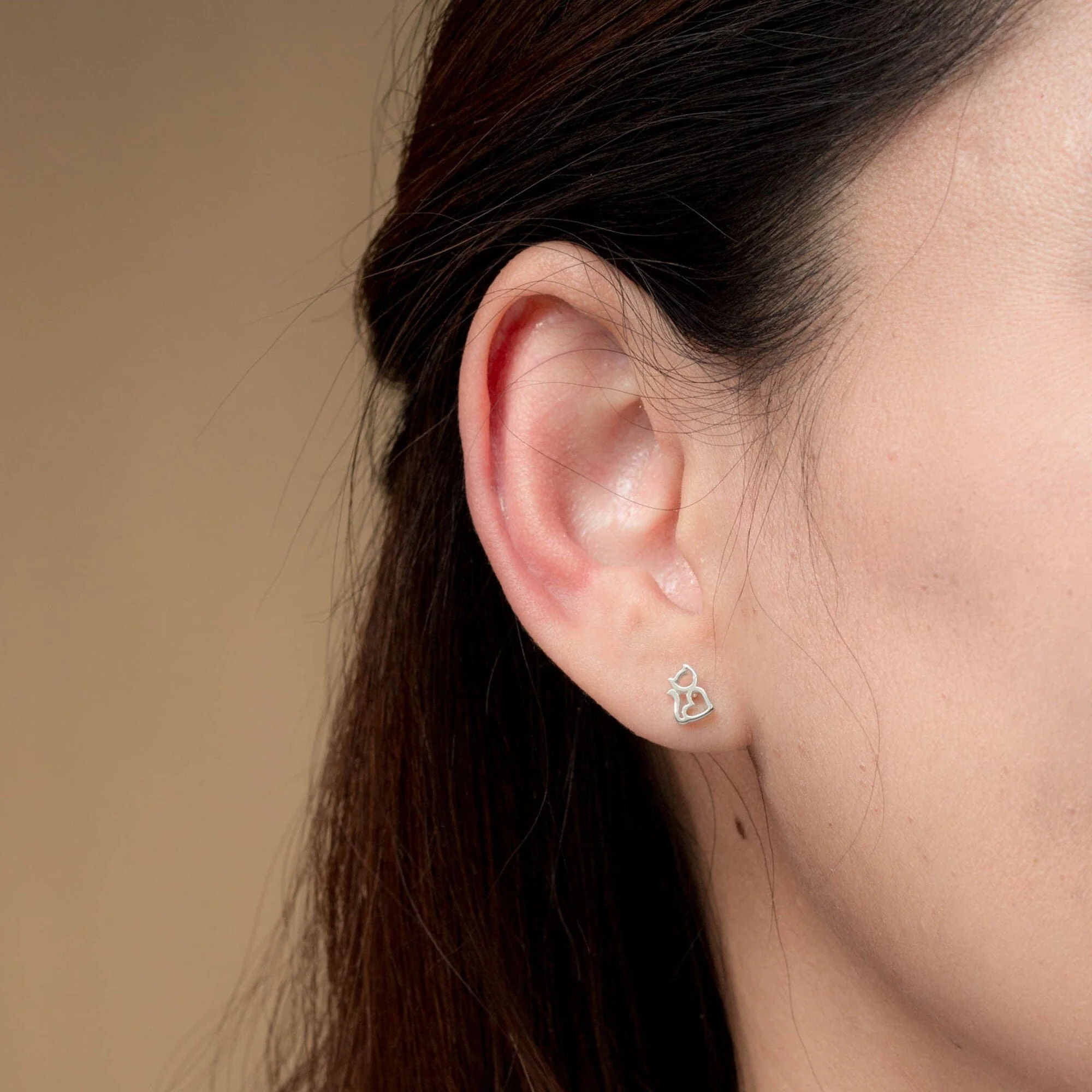 Heart-Shaped Cat Earring Studs - Image 2