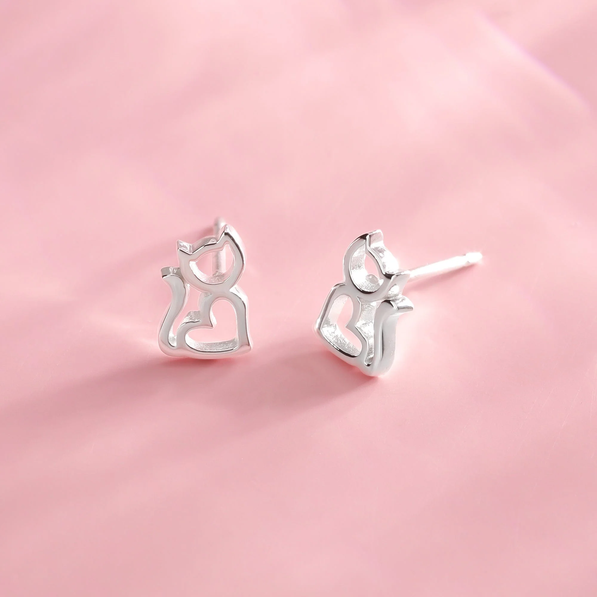 Heart-Shaped Cat Earring Studs - Image 3