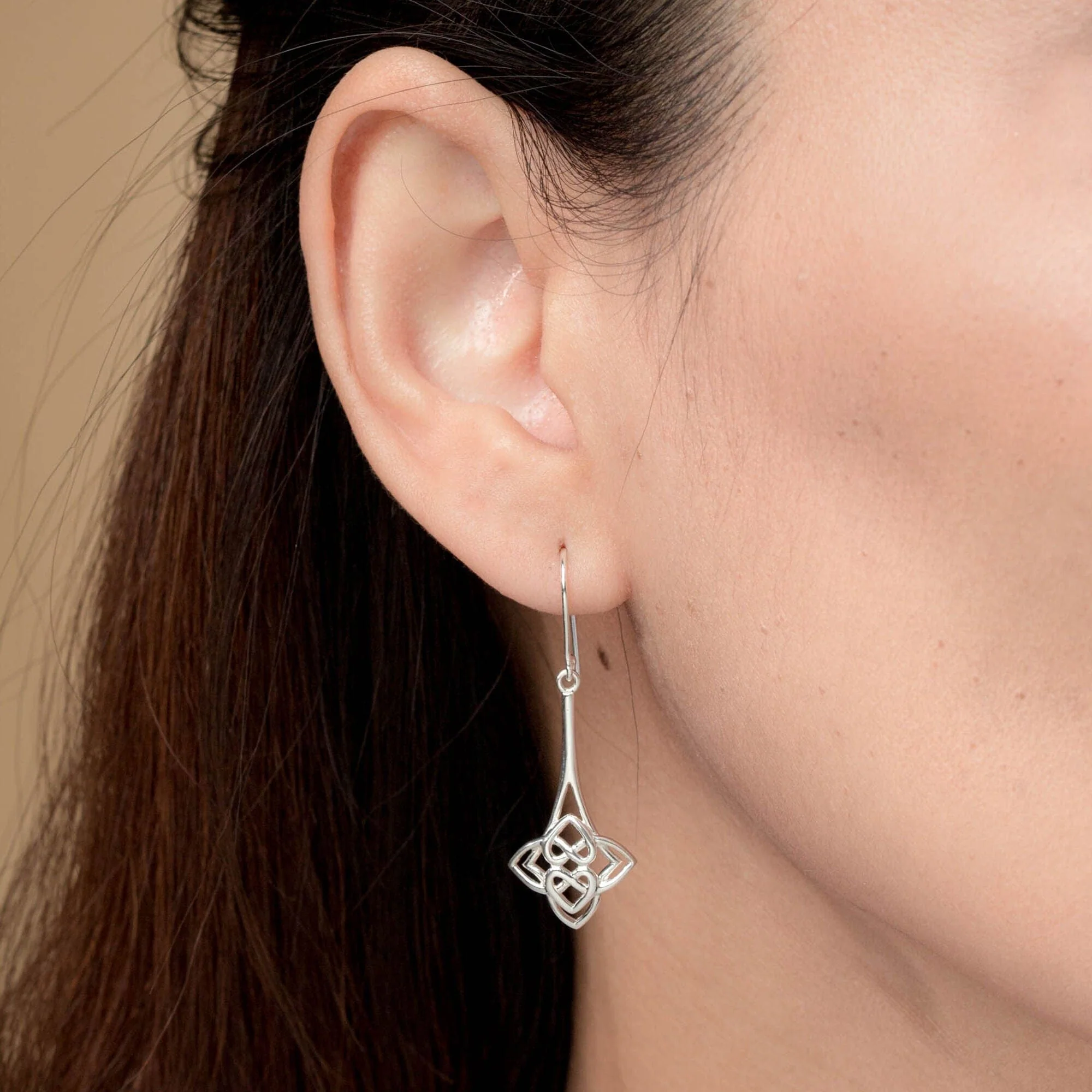 Heart-Shaped Celtic Knot Dangle Earrings - Image 2