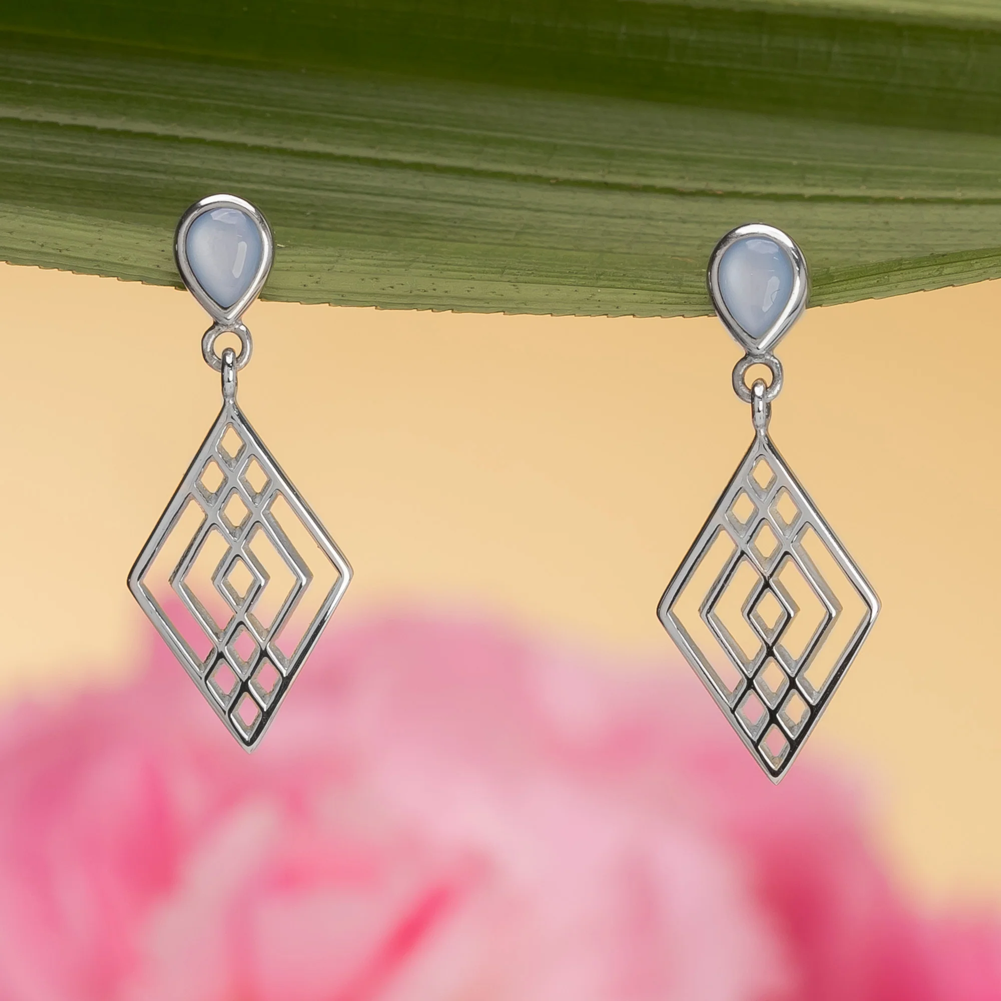 Lattice Earrings with Blue Mother of Pearl - Image 3