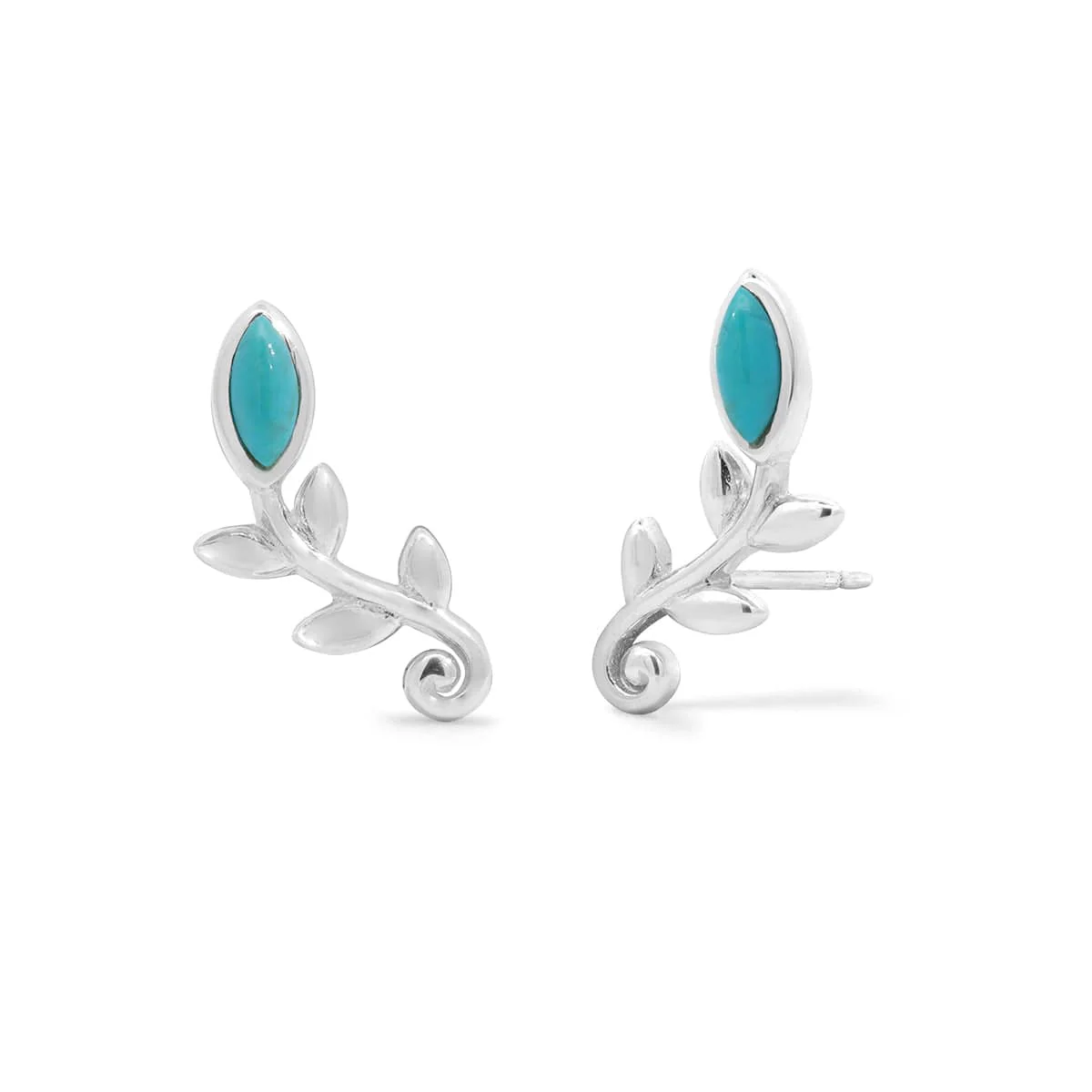 Leaf Branch Stud Earrings with Turquoise