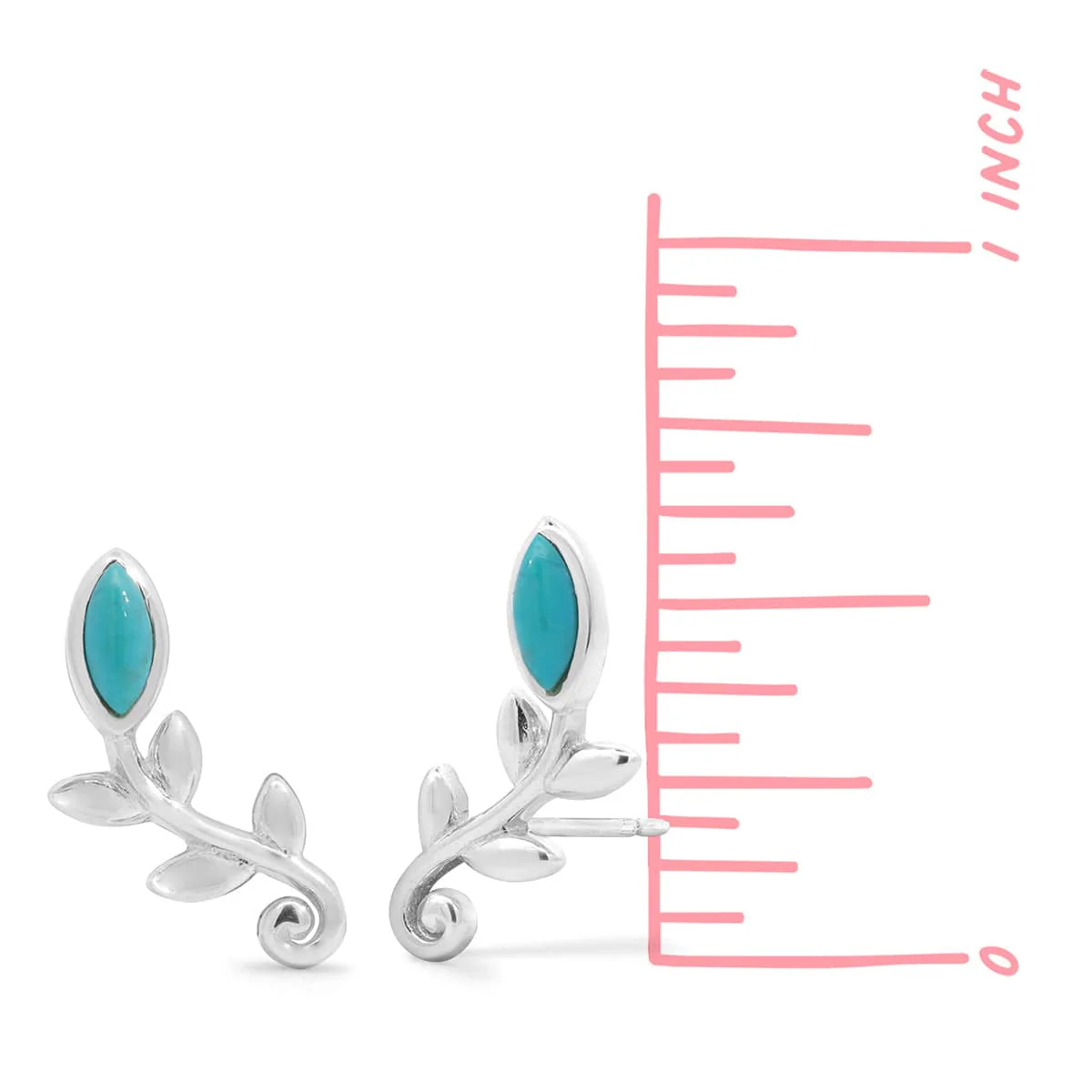 Leaf Branch Stud Earrings with Turquoise - Image 3