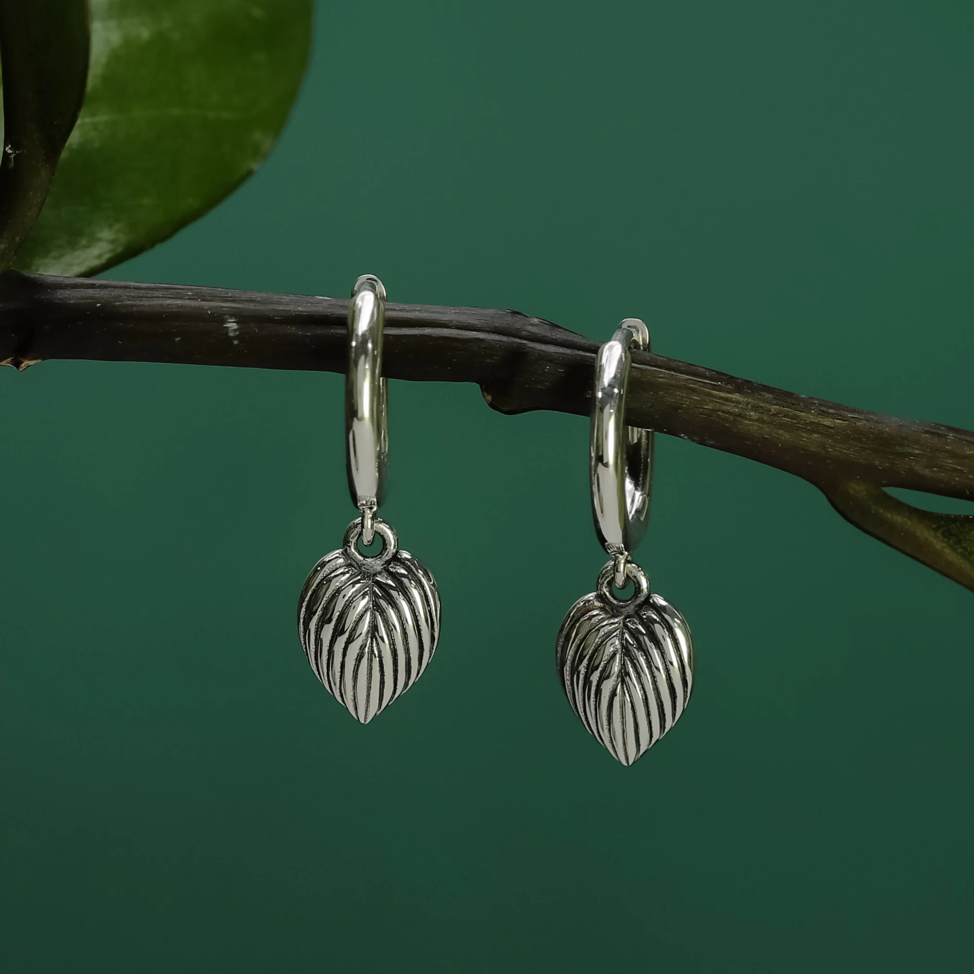 Leaf Charm Huggie Hoops - Image 3
