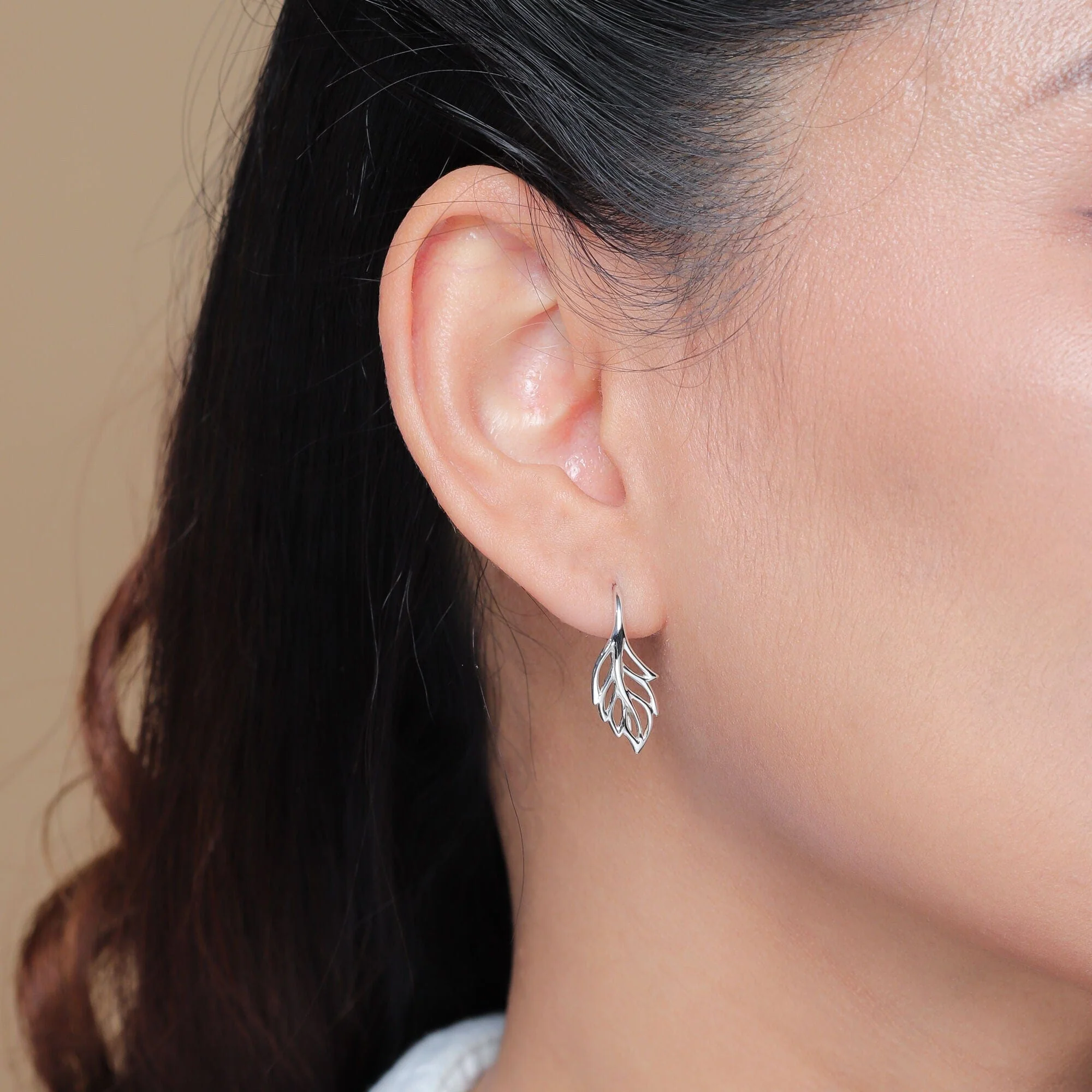 Leaf Shaped Outline Earrings - Image 2