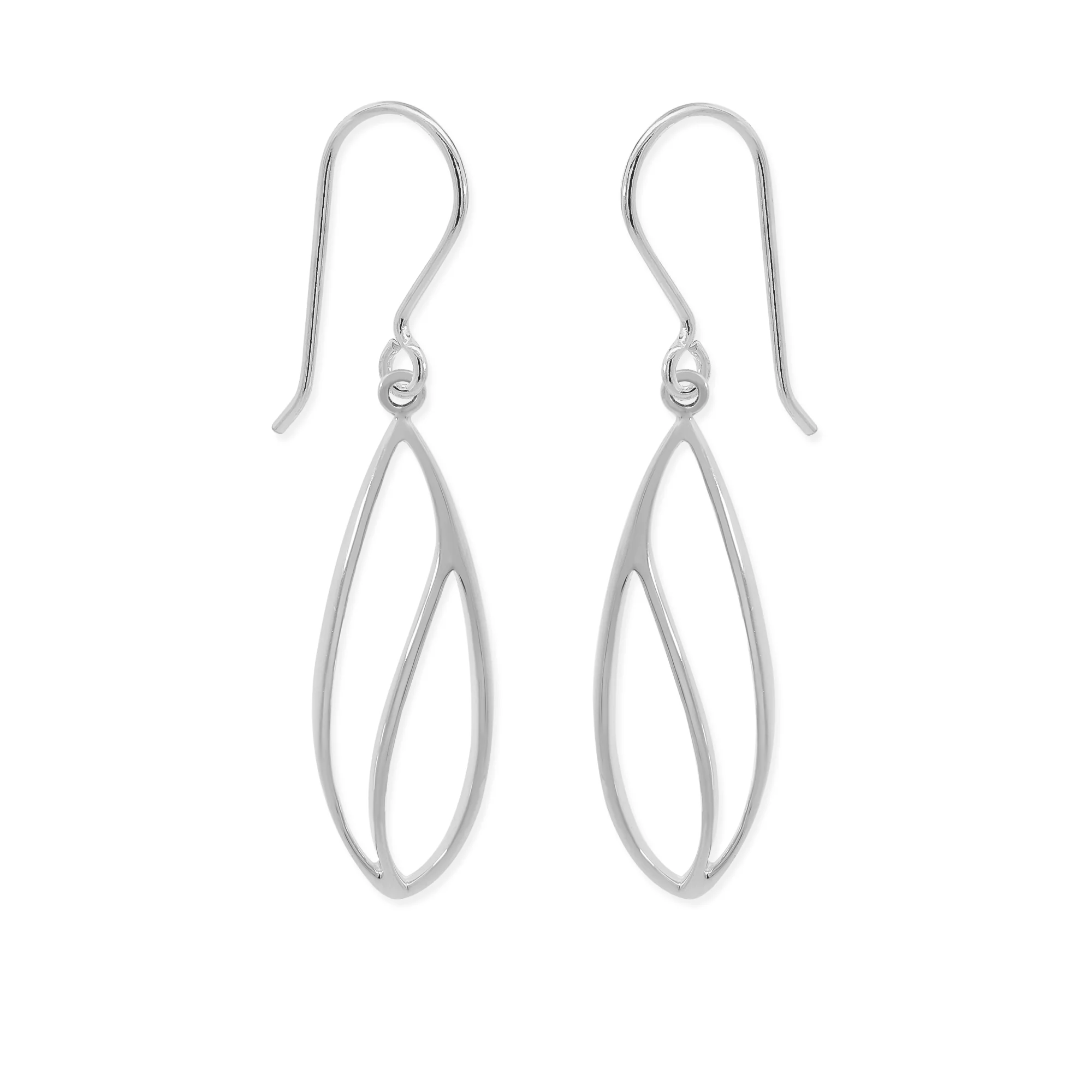 Long Modern Leaf Outline Dangle Earrings