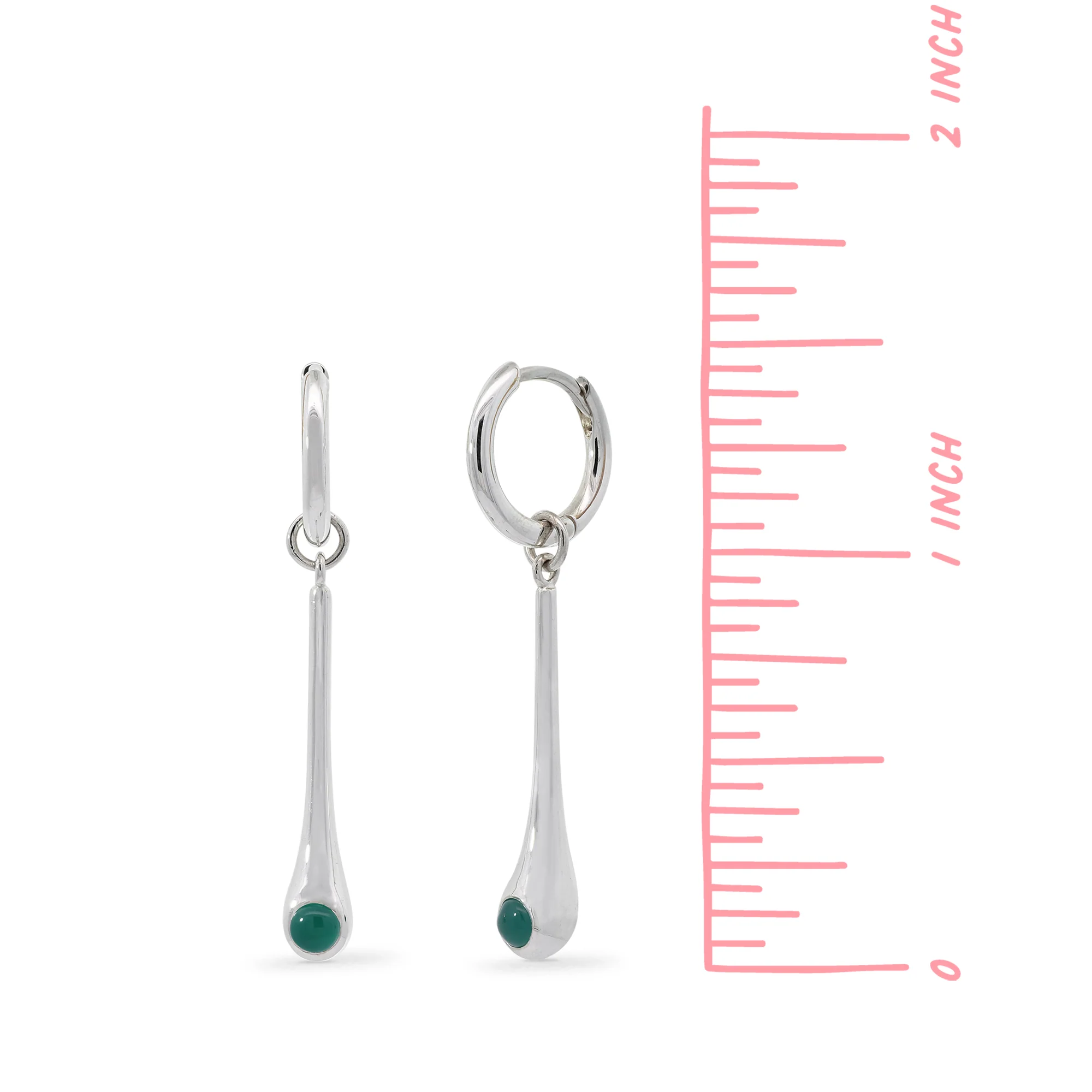 Long Teardrop Huggie Hoops with Green Onyx - Image 4