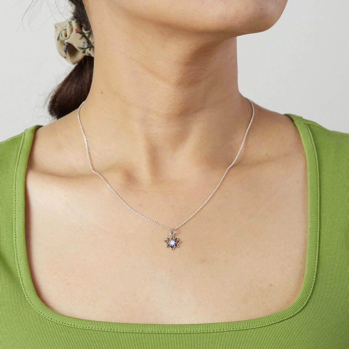 Lotus Necklace with Stone Pendant - Image 3