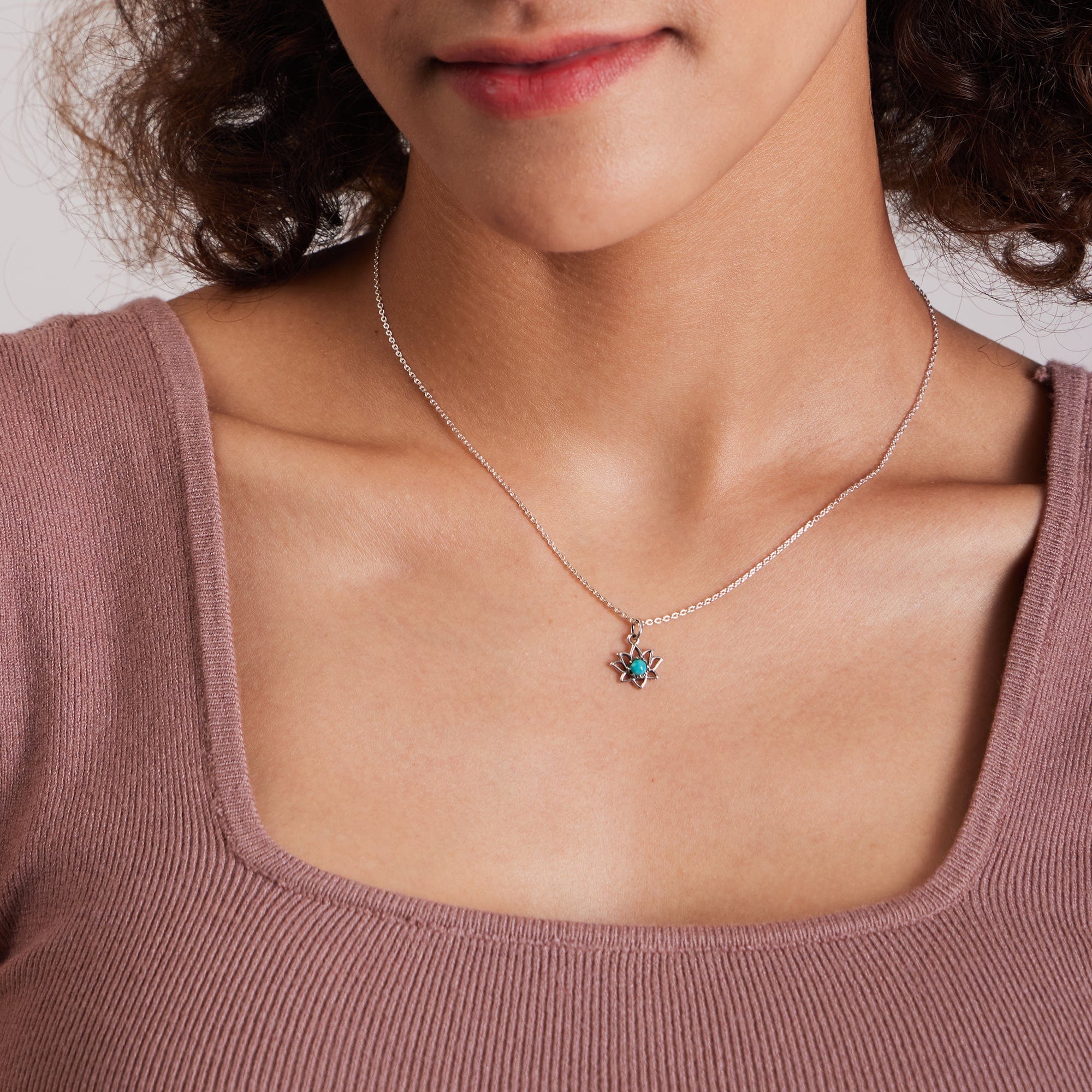 Lotus Necklace with Stone Pendant - Image 6