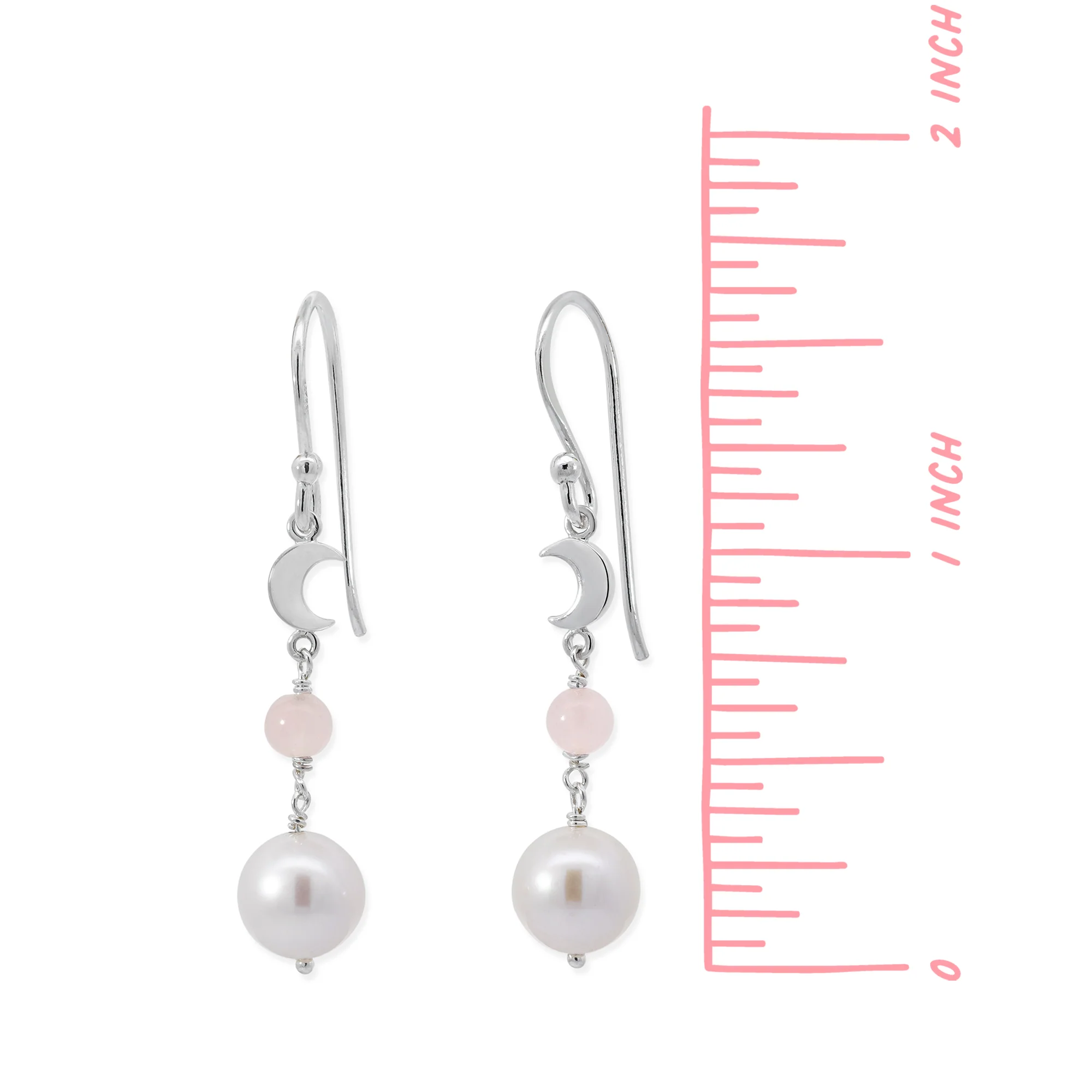 Luna Pearl Dangle Earrings with Rose Quartz - Image 4