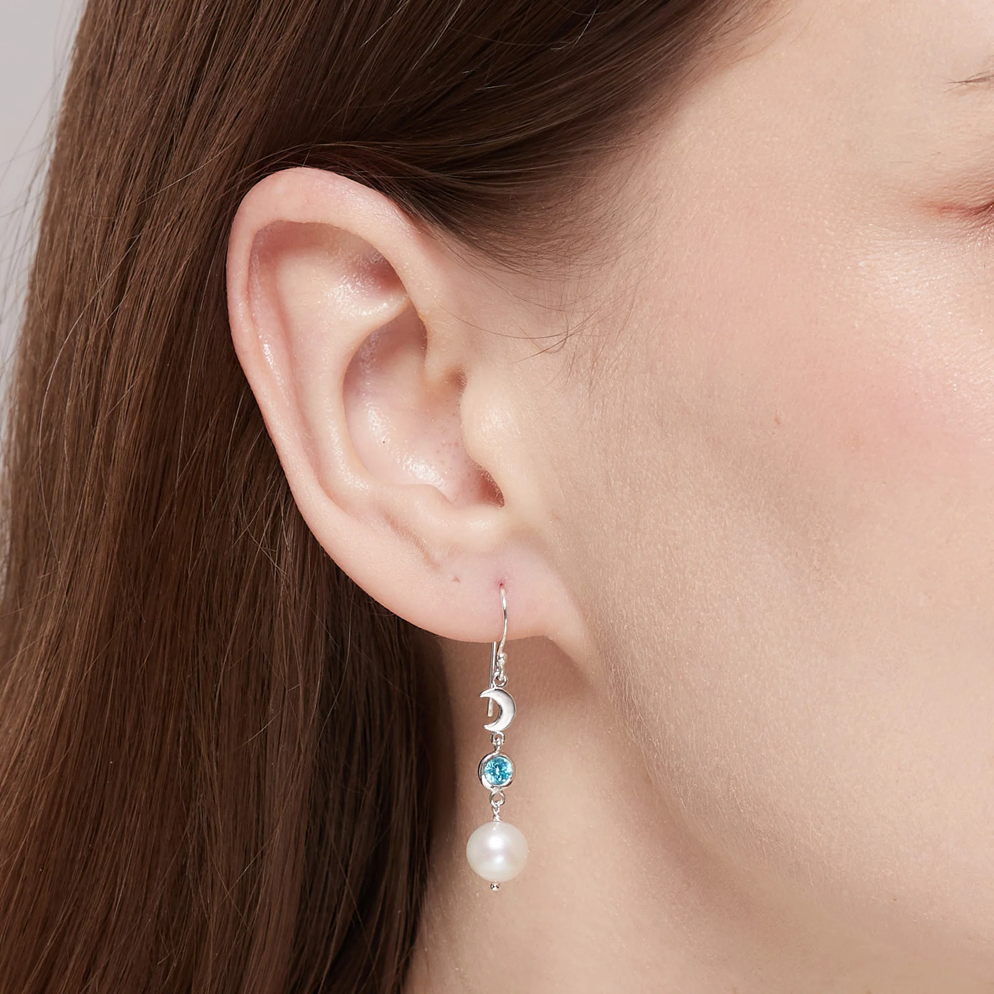 Luna Pearl Dangles with CZ Blue Topaz - Image 2