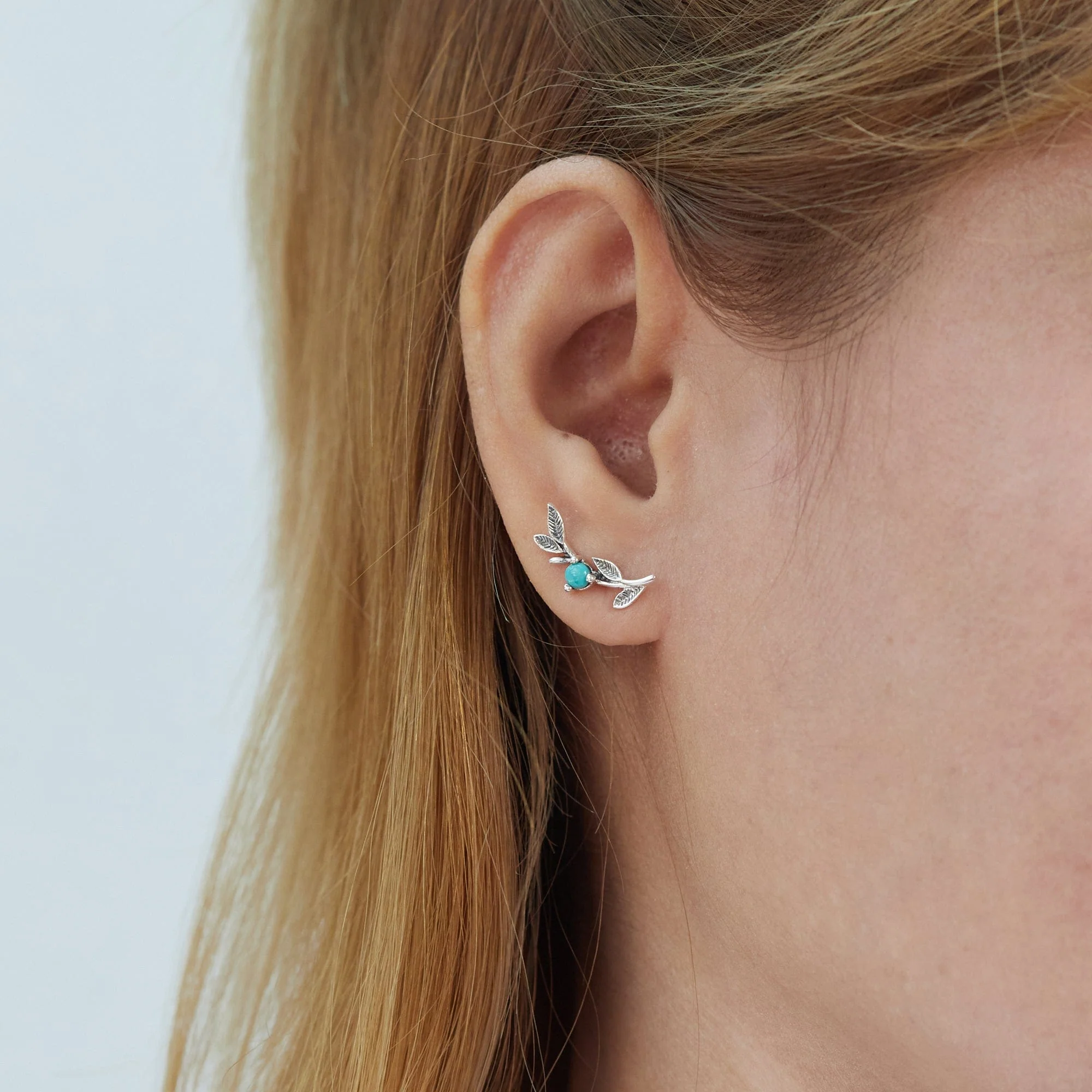 Nature Leaf Stud Earrings with Stone - Image 2